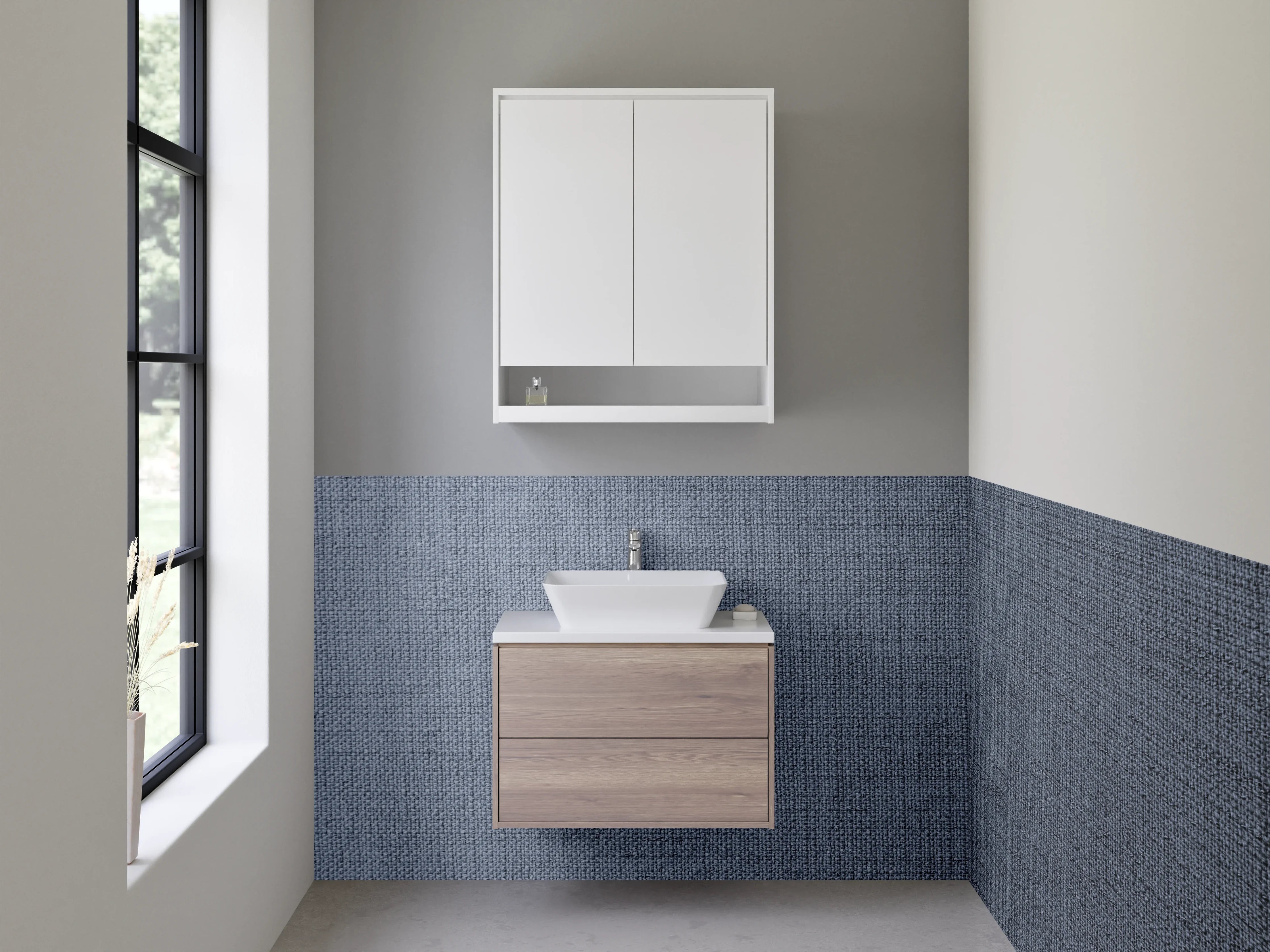 Waschbecken-Rückwand - Dunkelgrauer Stoff mit feiner Textur