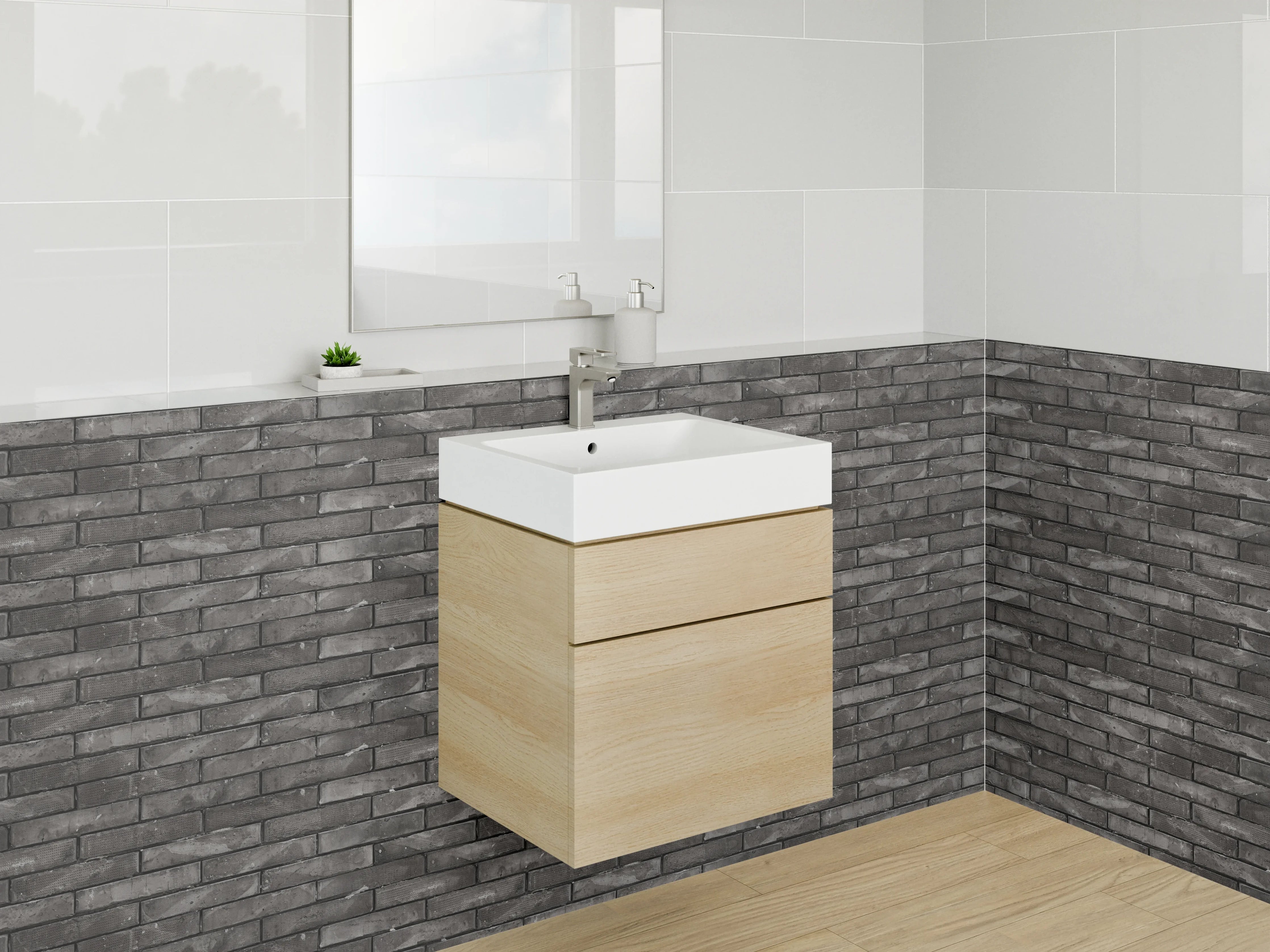 Waschbecken-Rückwand - Dunkle Backstein-Optik Fliesenwand