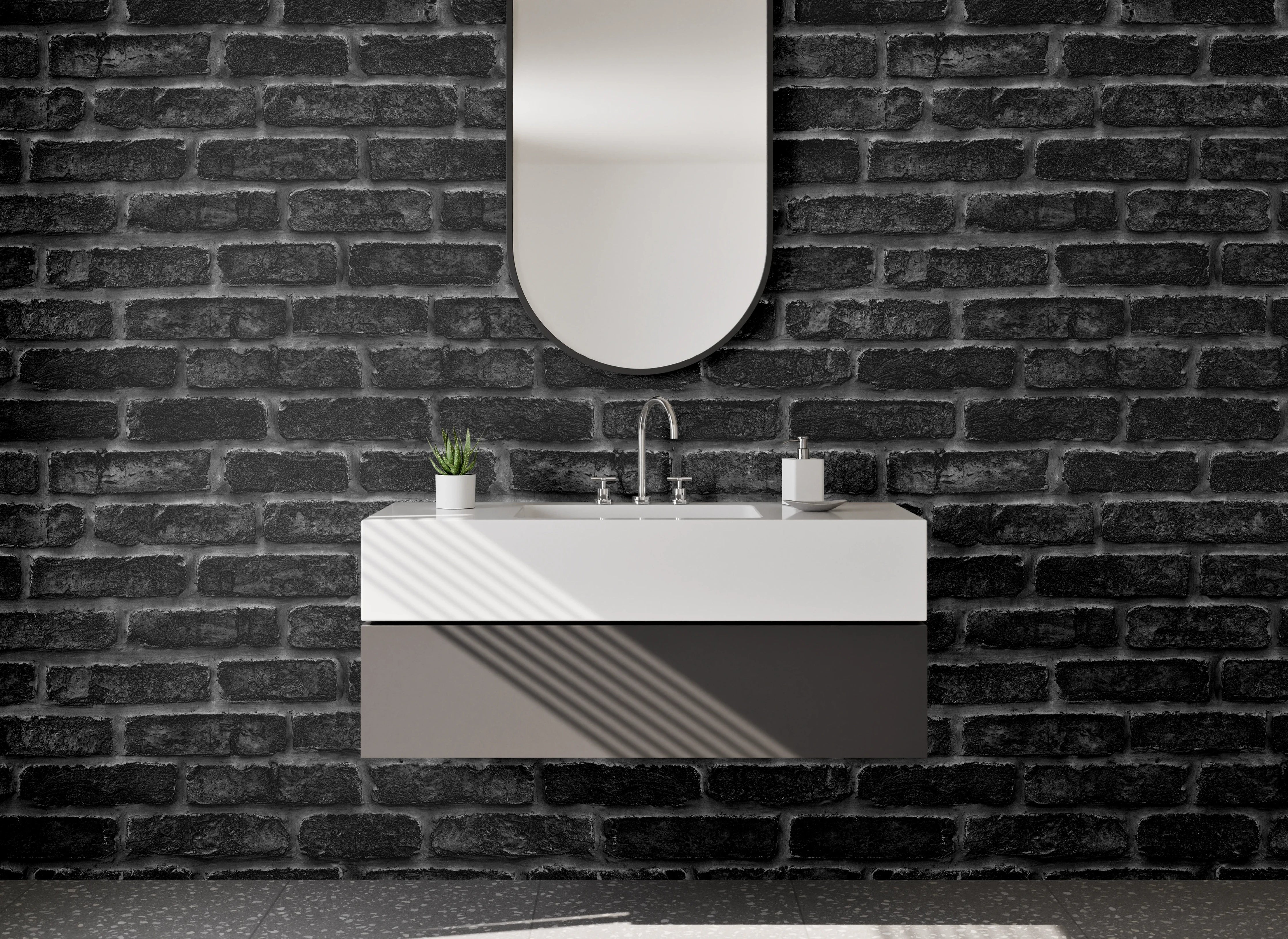 Waschbecken-Rückwand - Dunkle Backsteinoptik für Küchenrückwand