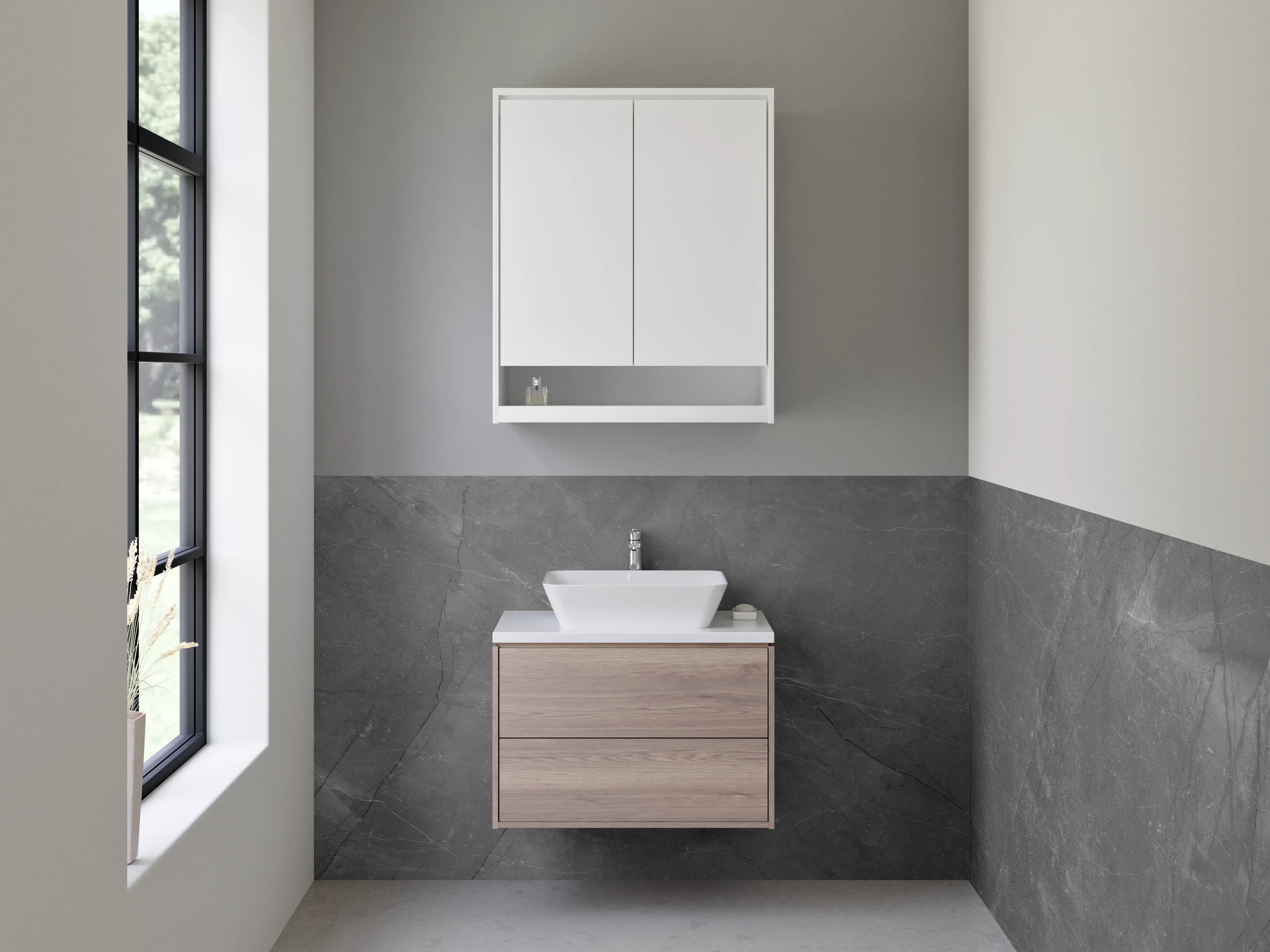 Waschbecken-Rückwand - Dunkle Betonoberfläche mit Struktur