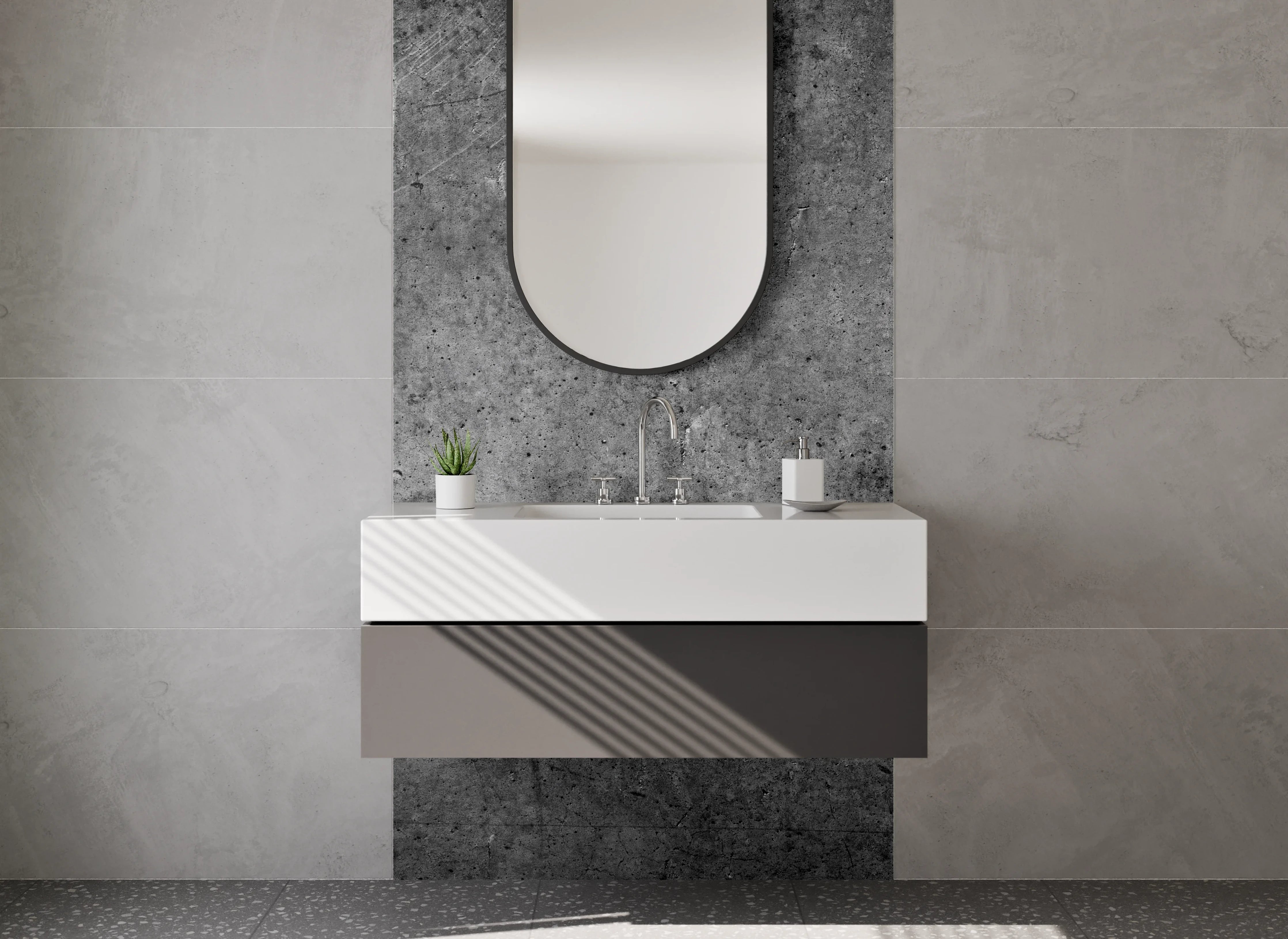 Waschbecken-Rückwand - Dunkle Betonoptik für moderne Räume
