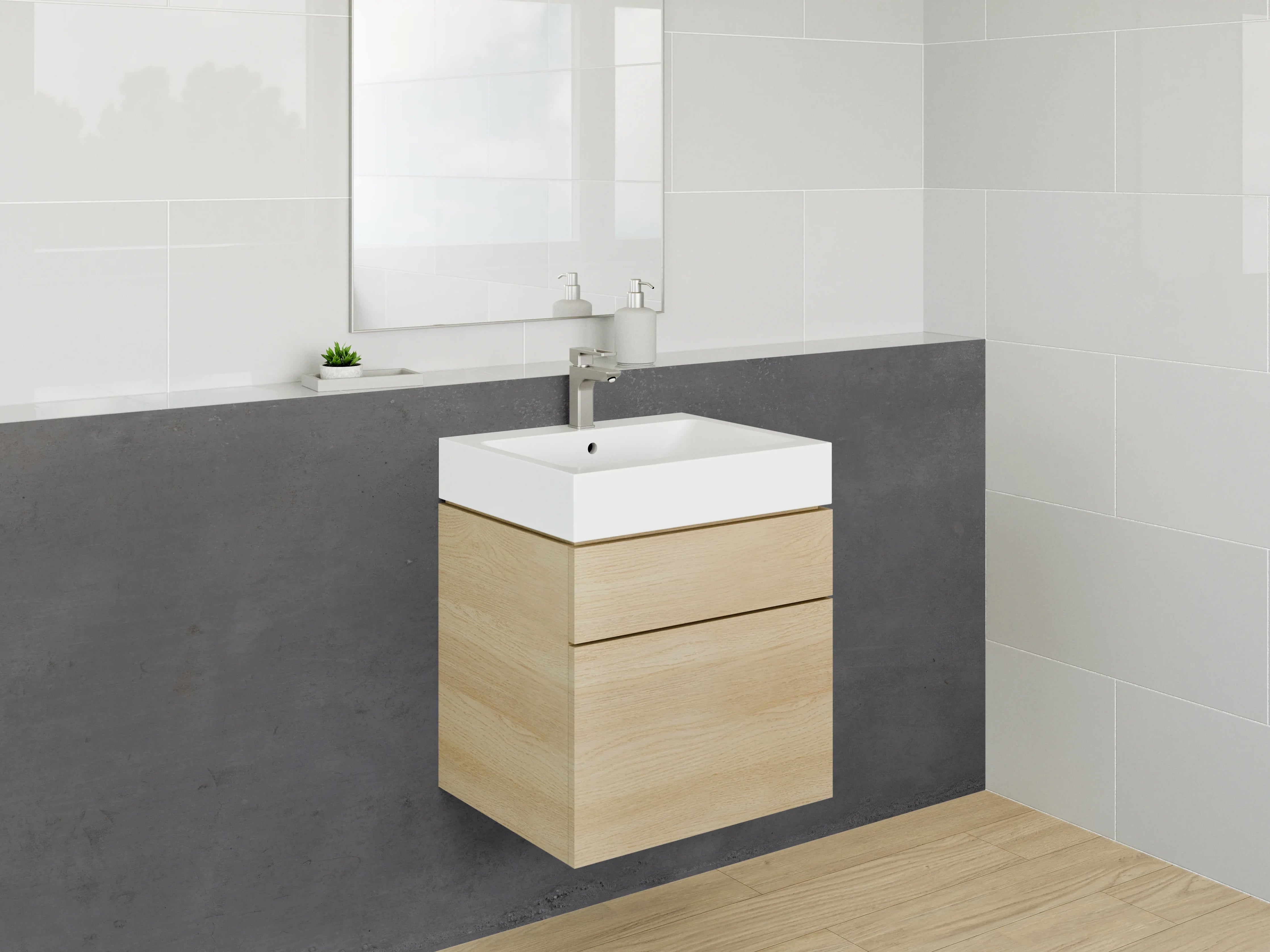 Waschbecken-Rückwand - Dunkle Betontapete mit rohen Texturen