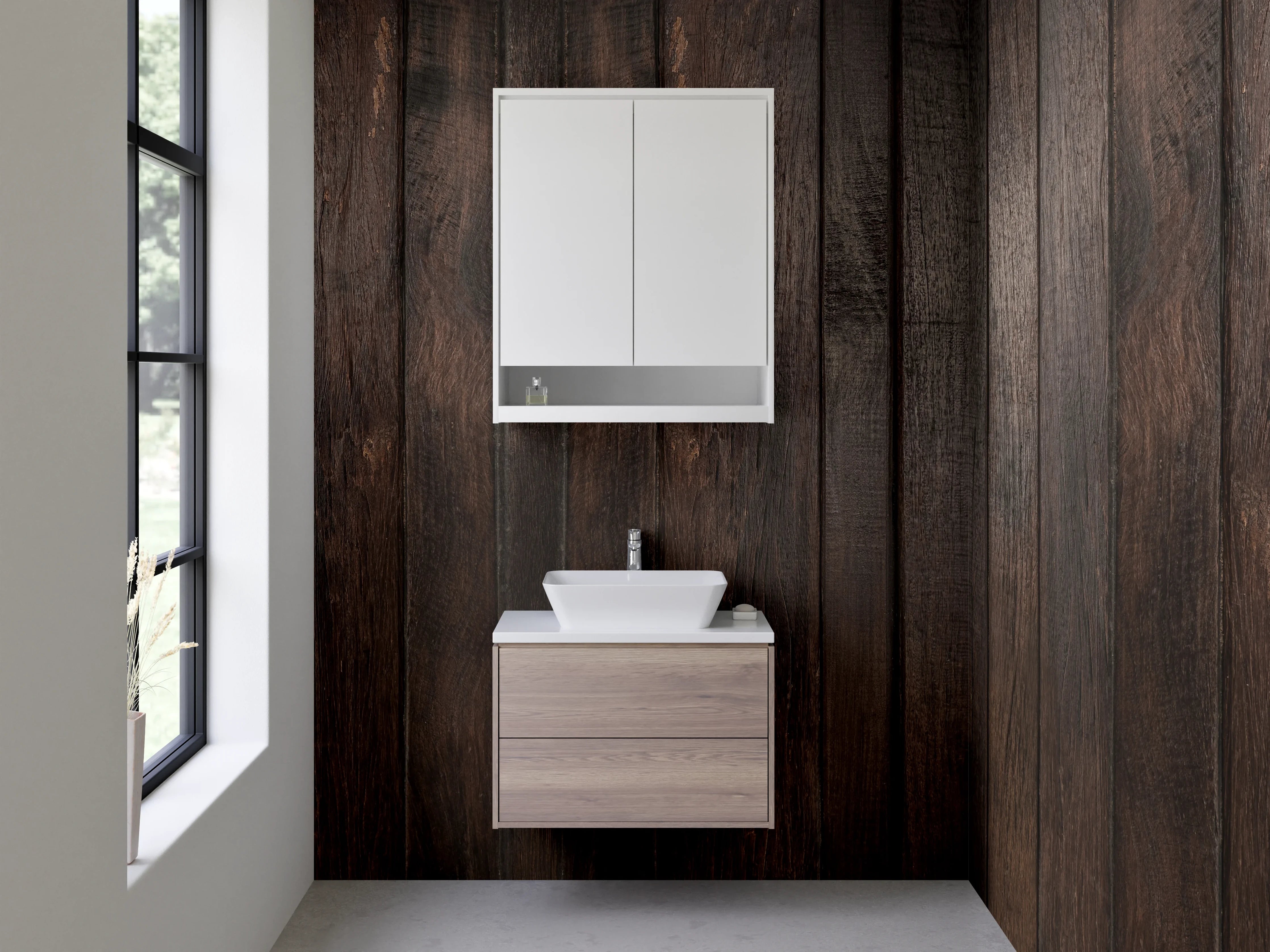 Waschbecken-Rückwand - Dunkle Holz-Optik für Rückwände