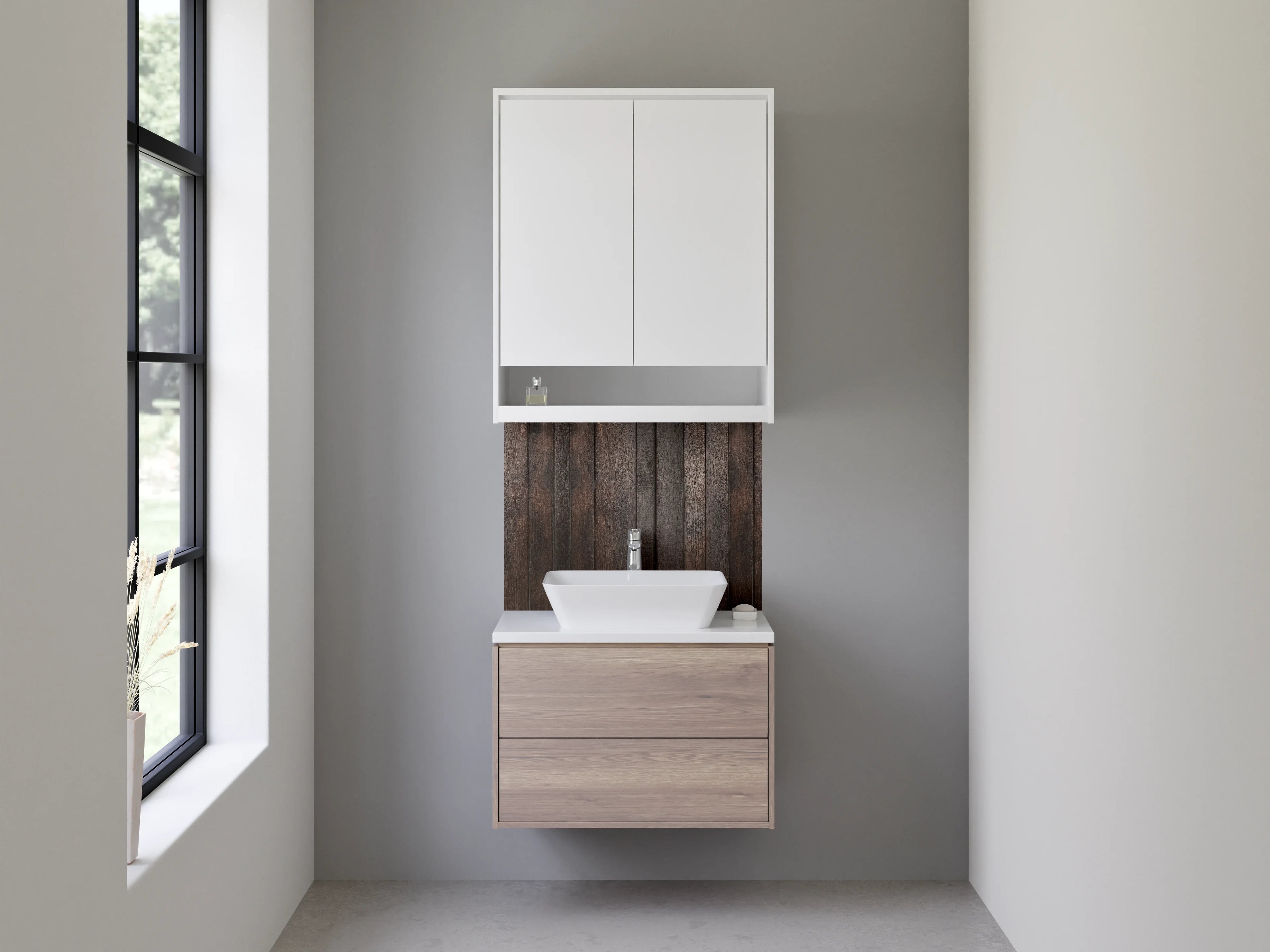 Waschbecken-Rückwand - Dunkle Holz-Optik für Rückwände