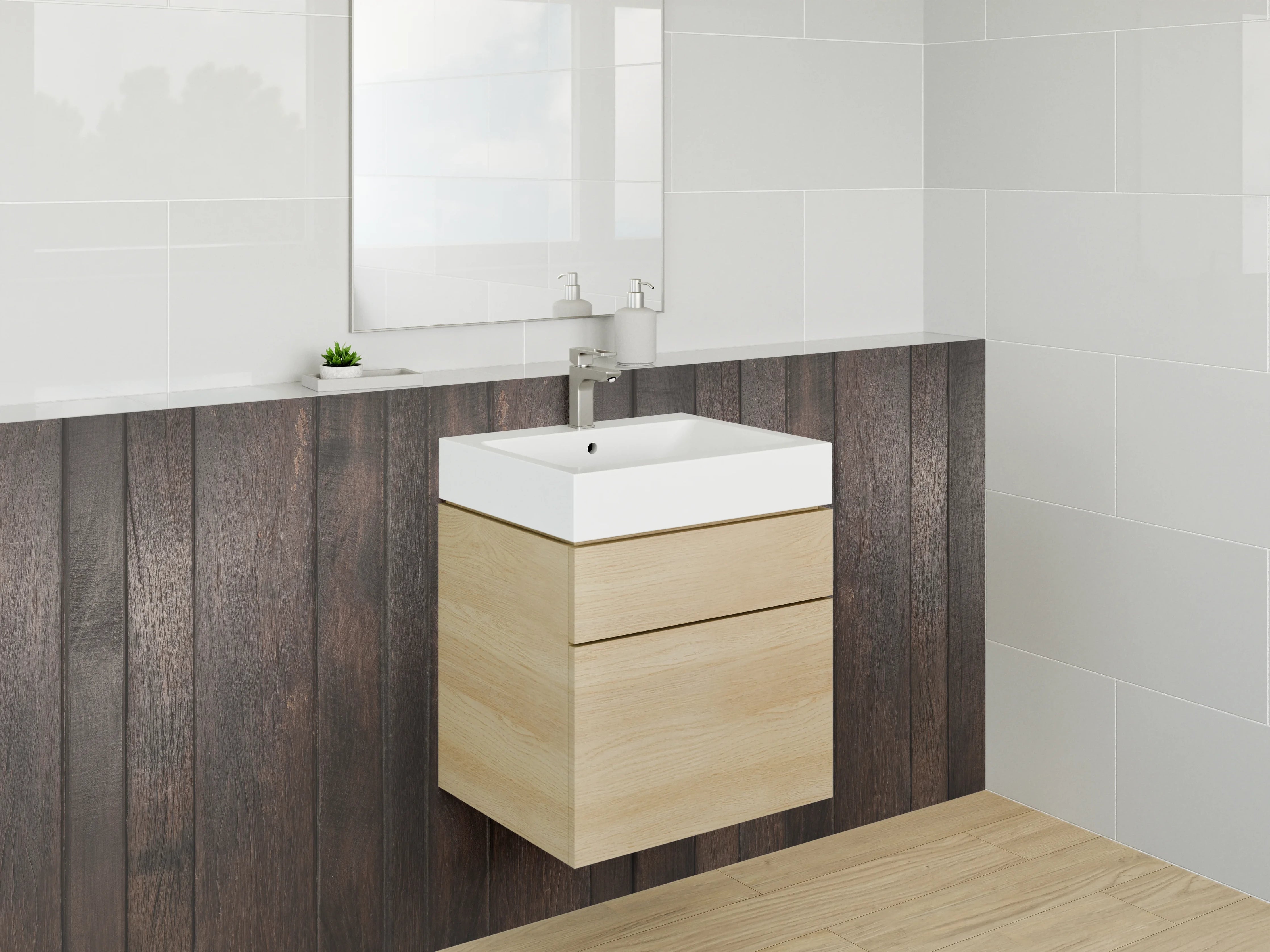 Waschbecken-Rückwand - Dunkle Holz-Optik für Rückwände