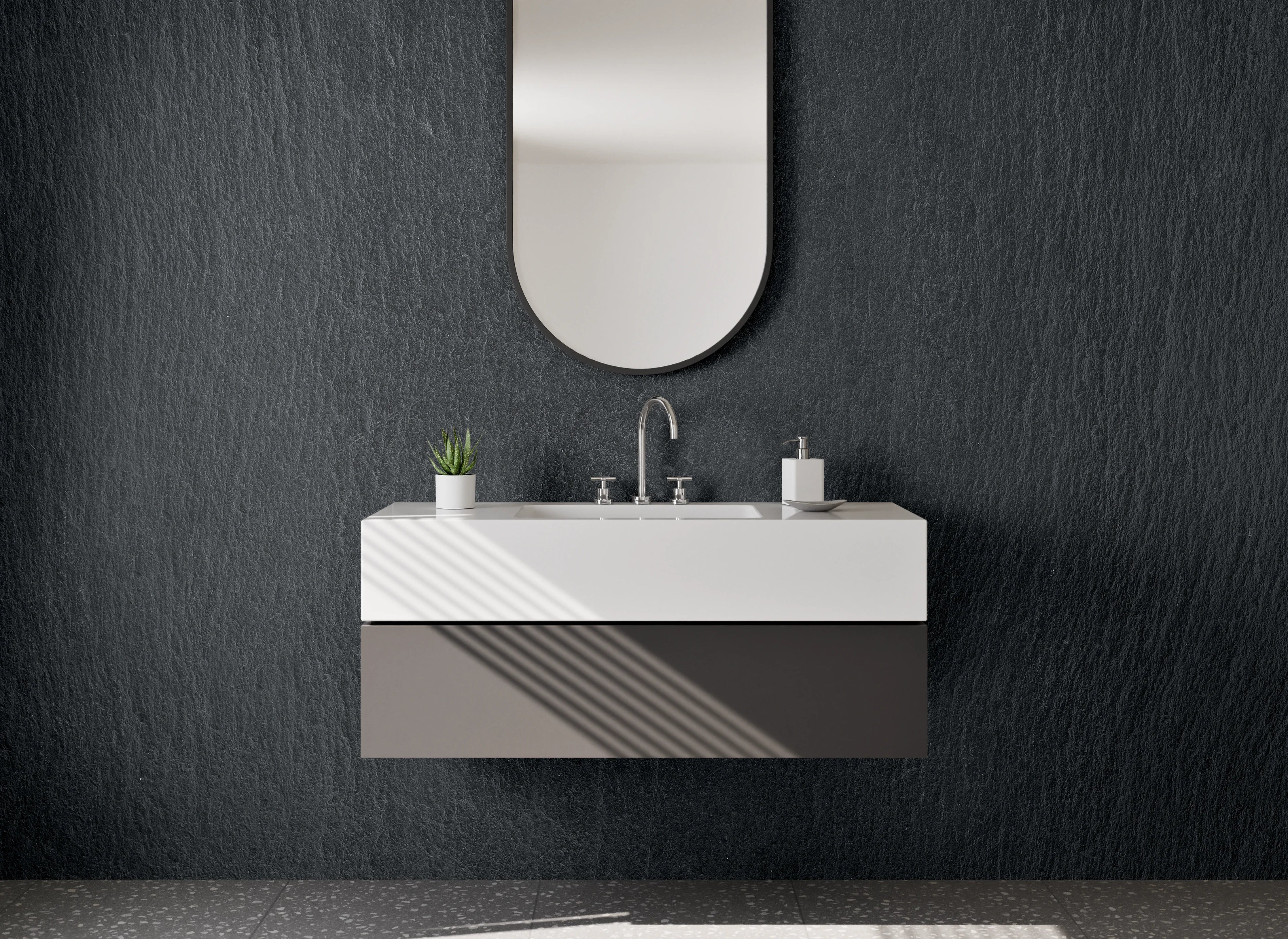 Waschbecken-Rückwand - Dunkle Holzmaserung mit subtiler Textur