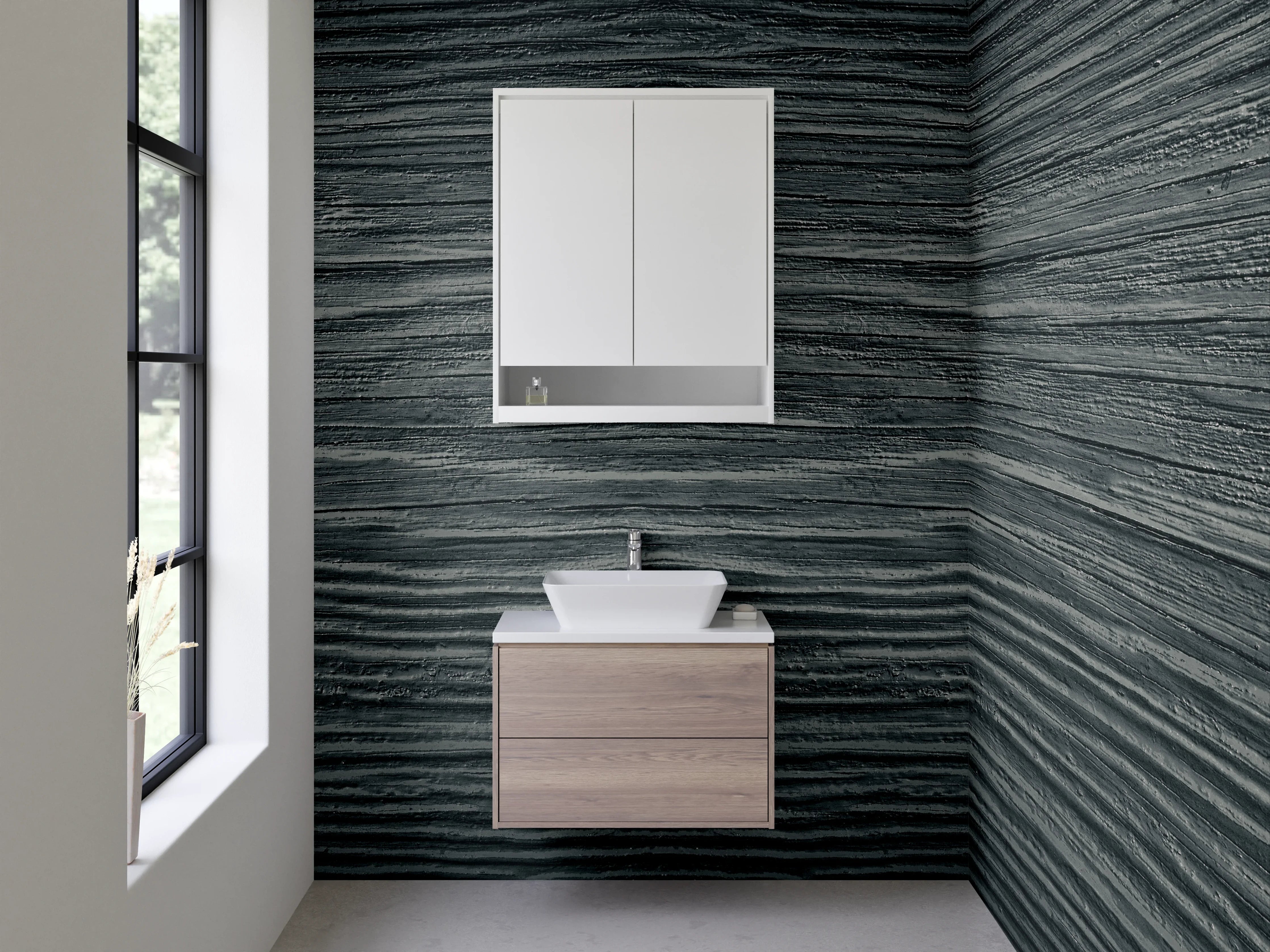 Waschbecken-Rückwand - Dunkle Holzoptik Struktur