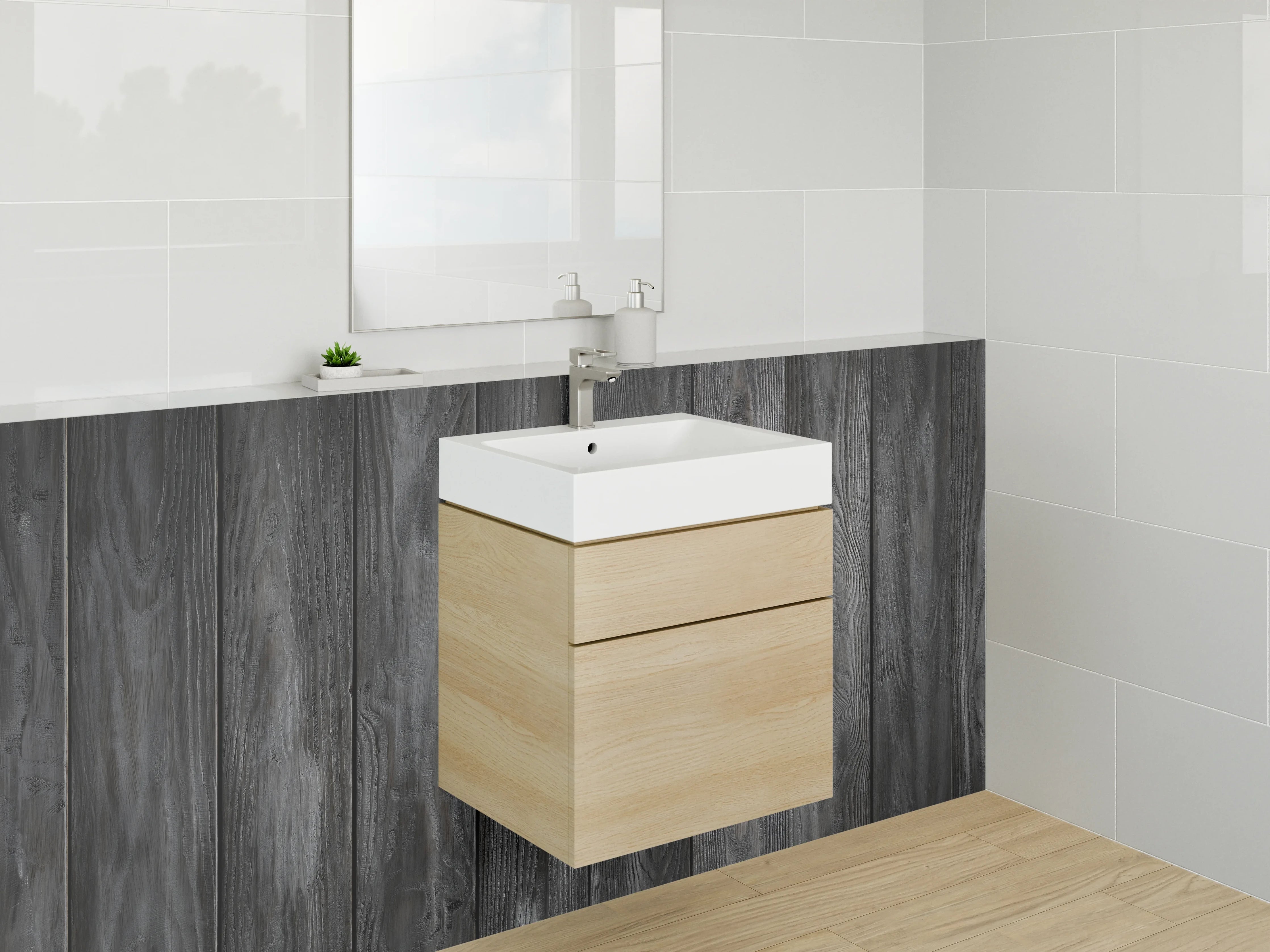Waschbecken-Rückwand - Dunkle Holzoptik für Modernes Ambiente