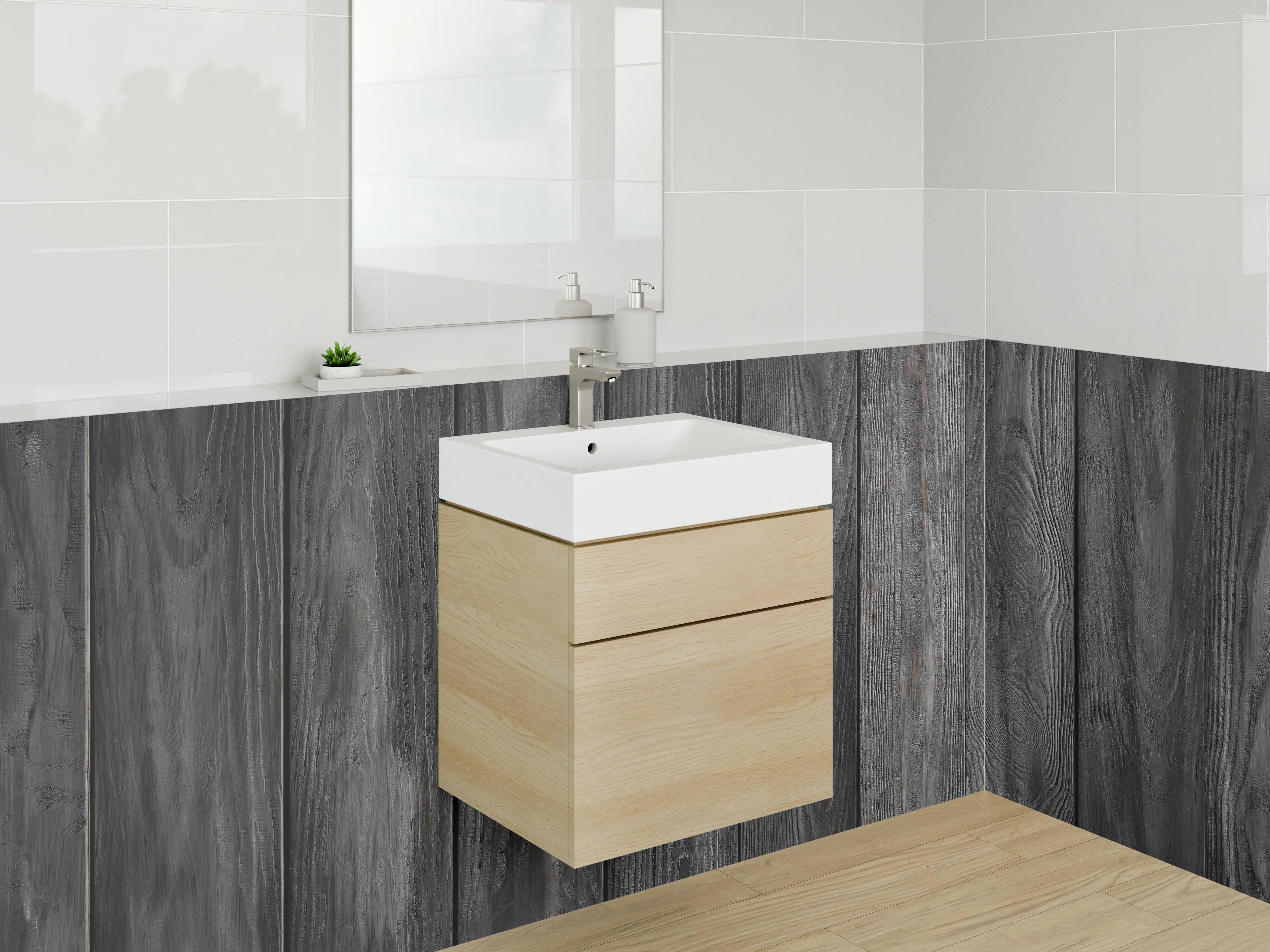 Waschbecken-Rückwand - Dunkle Holzoptik für Modernes Ambiente
