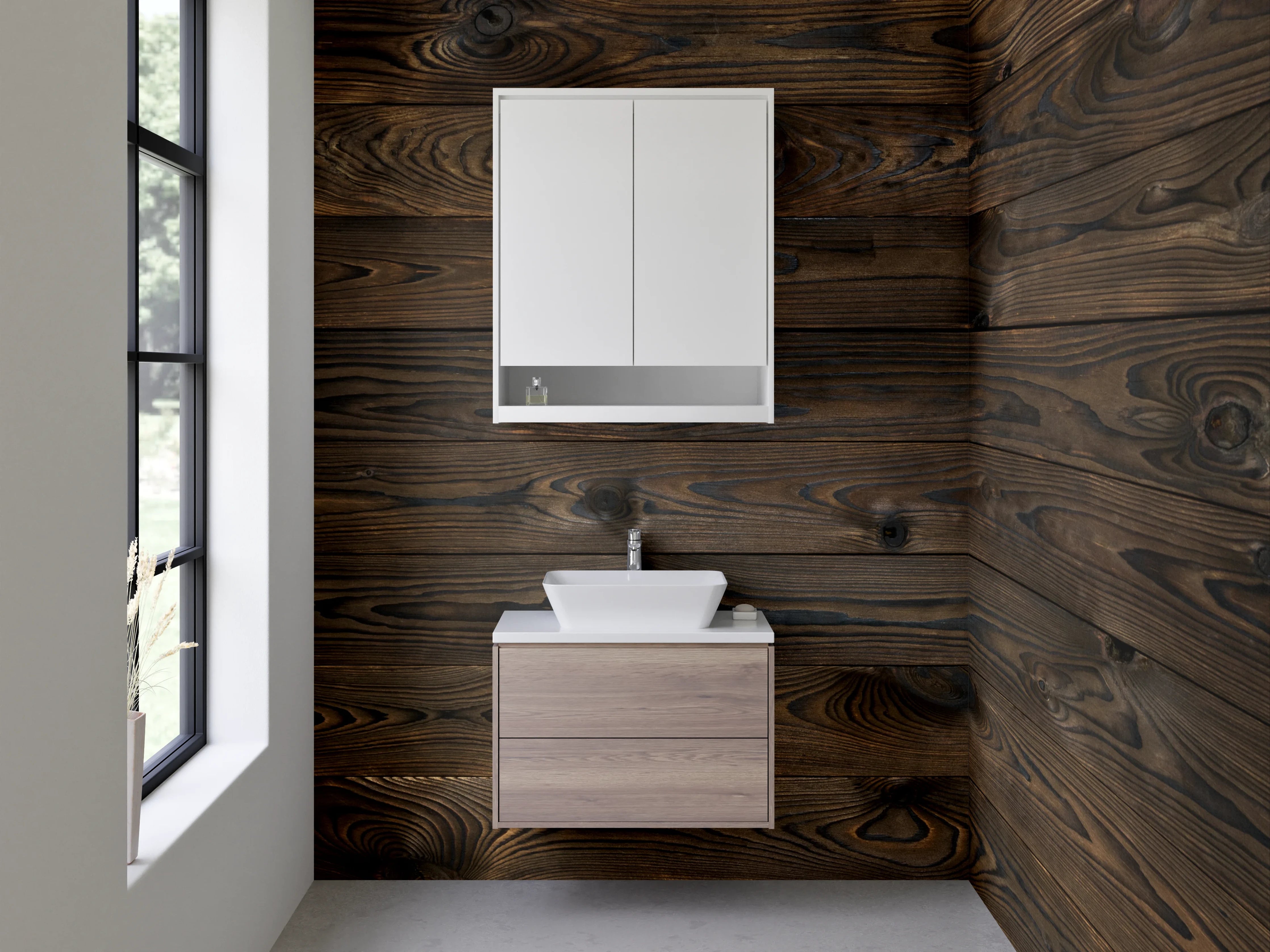 Waschbecken-Rückwand - Dunkle Holzoptik für Rückwände