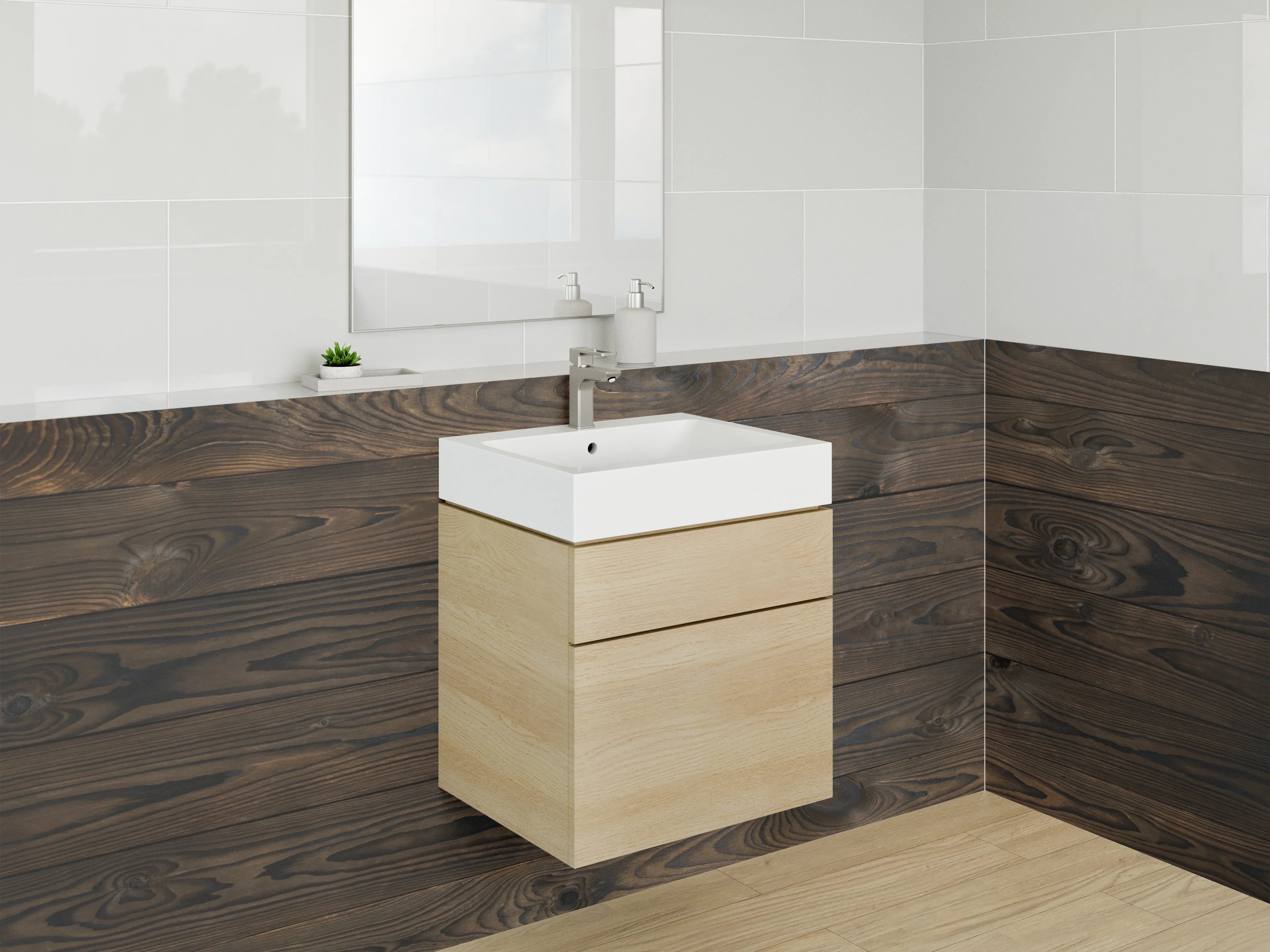 Waschbecken-Rückwand - Dunkle Holzoptik für Rückwände
