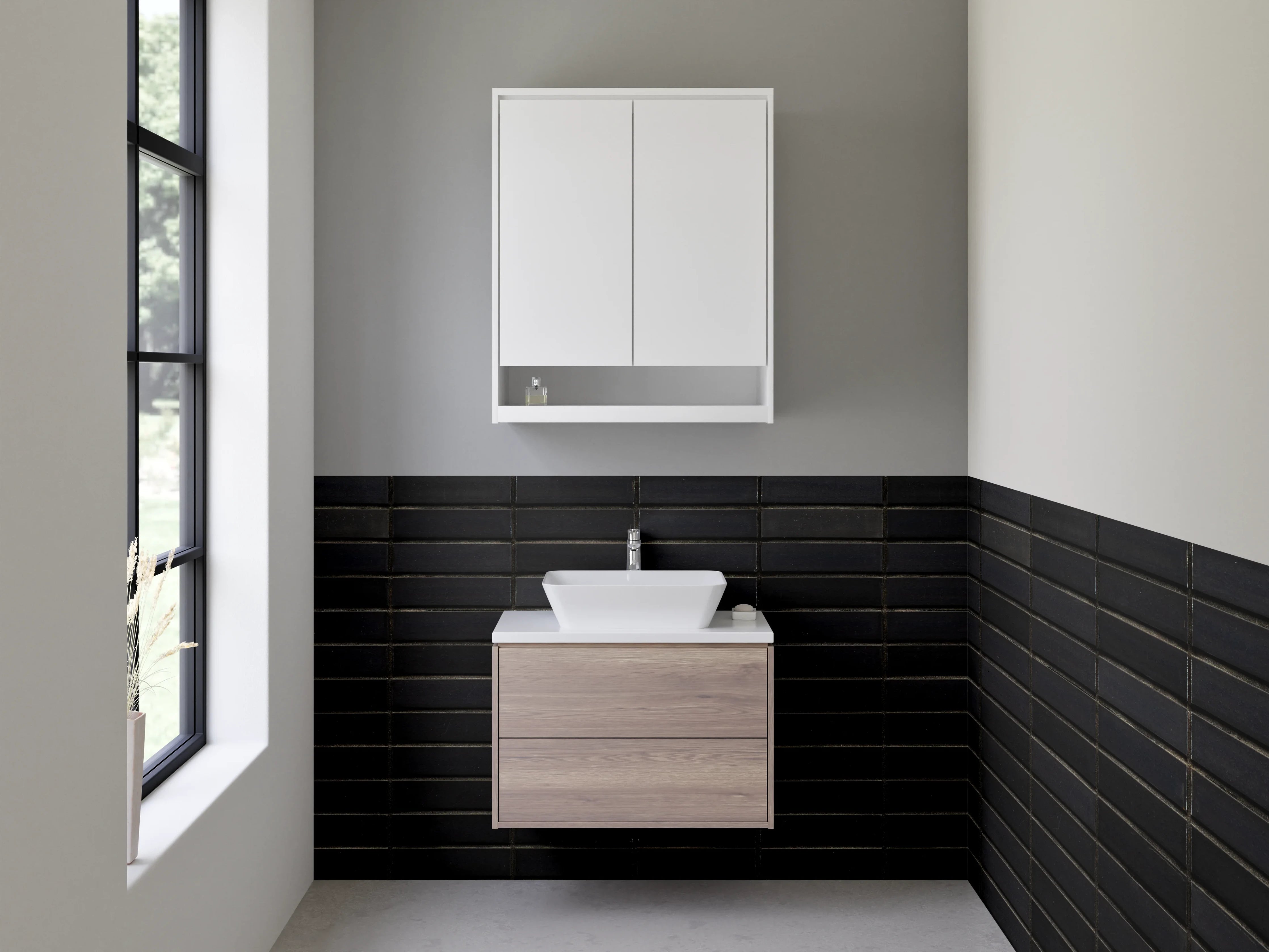 Waschbecken-Rückwand - Dunkle Holzoptik mit feiner Textur