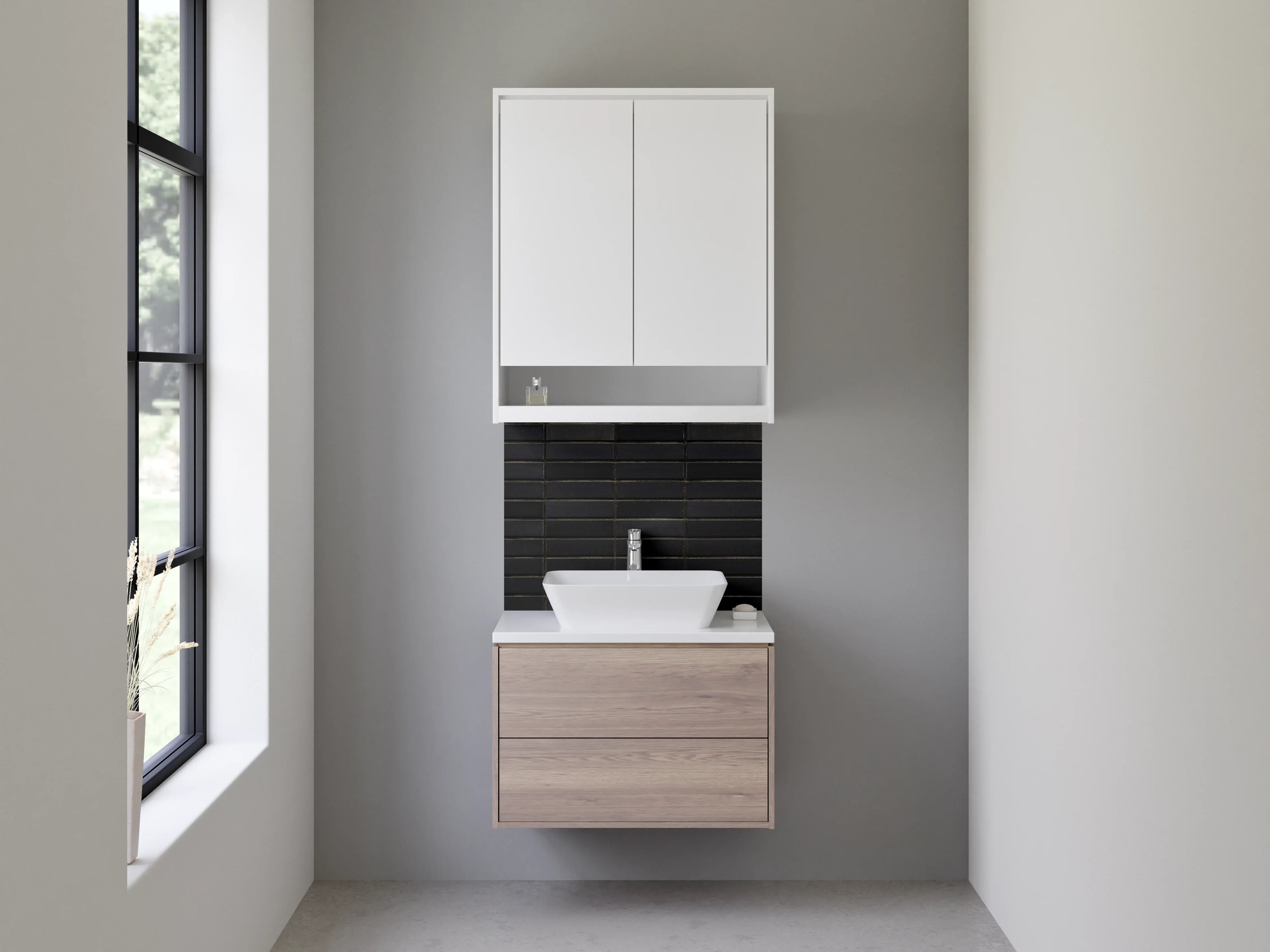 Waschbecken-Rückwand - Dunkle Holzoptik mit feiner Textur