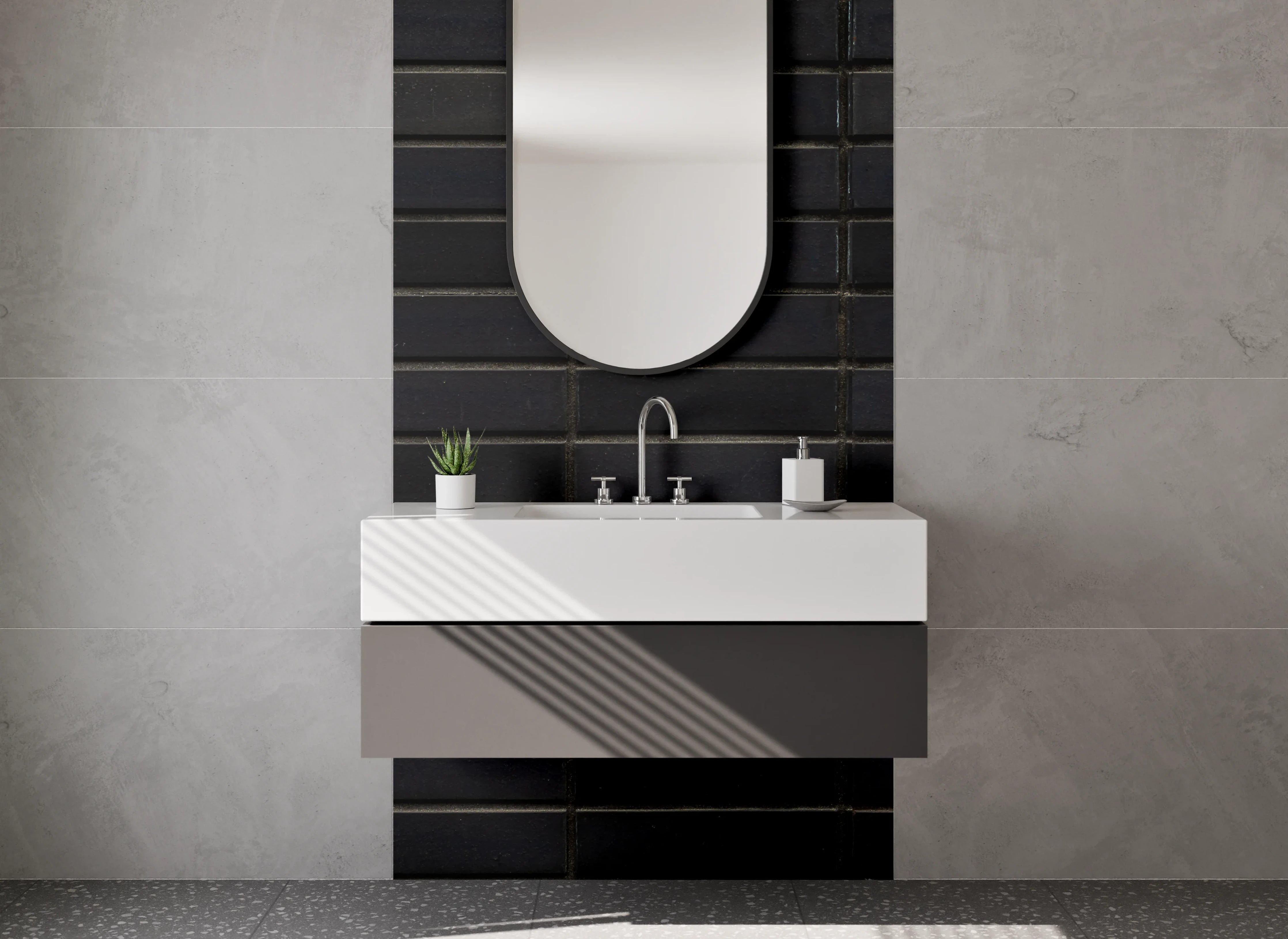 Waschbecken-Rückwand - Dunkle Holzoptik mit feiner Textur