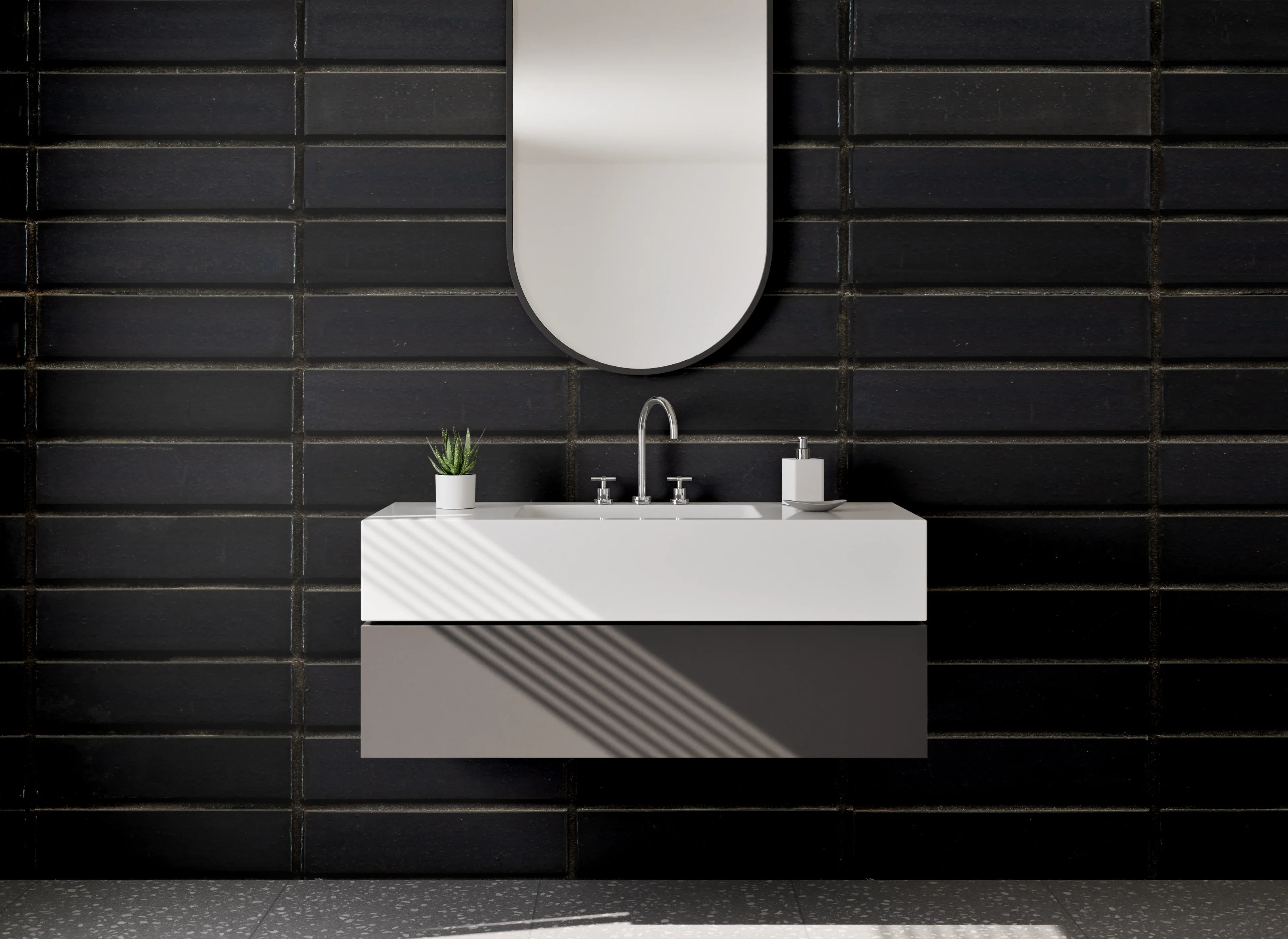 Waschbecken-Rückwand - Dunkle Holzoptik mit feiner Textur