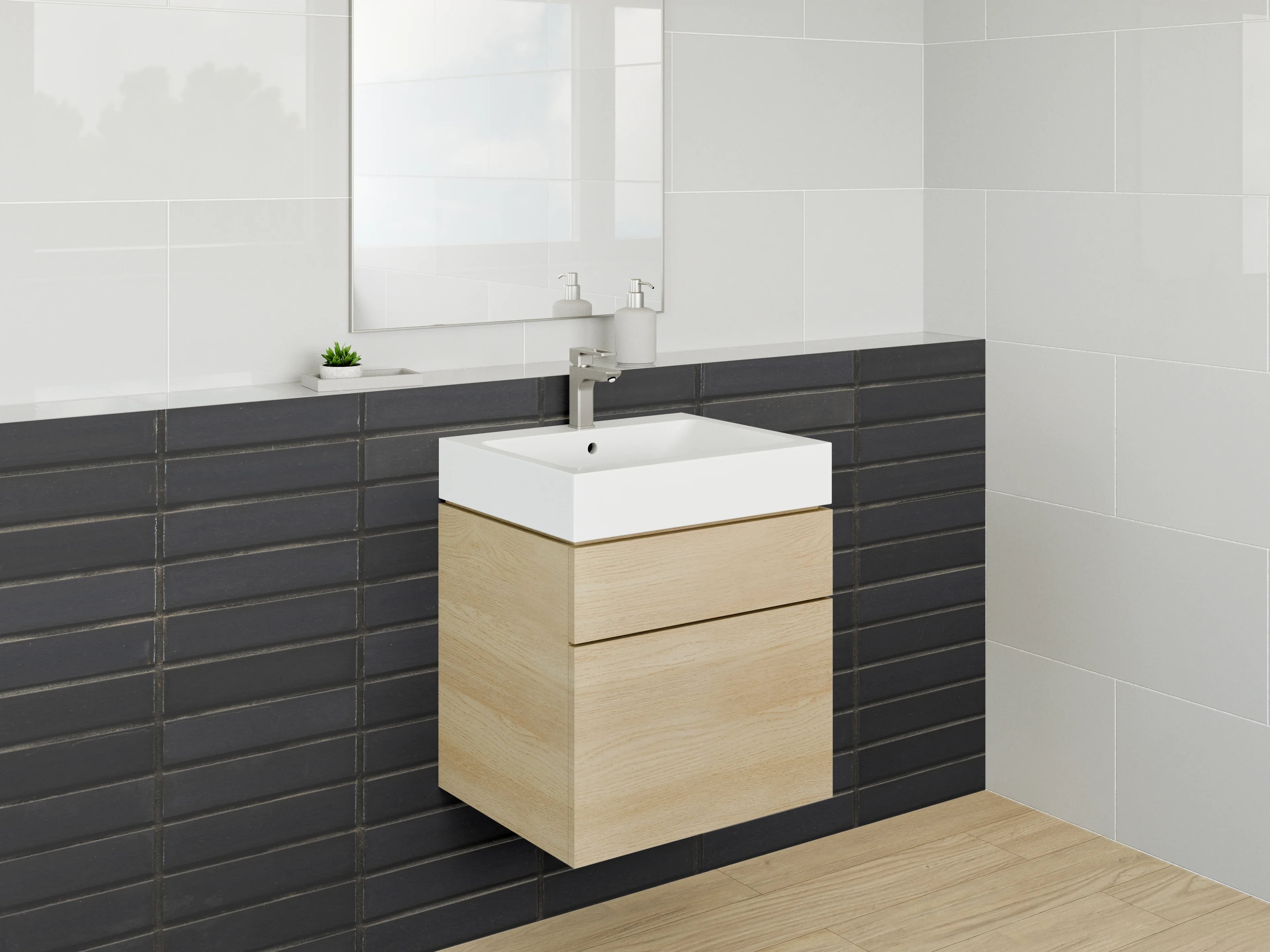 Waschbecken-Rückwand - Dunkle Holzoptik mit feiner Textur