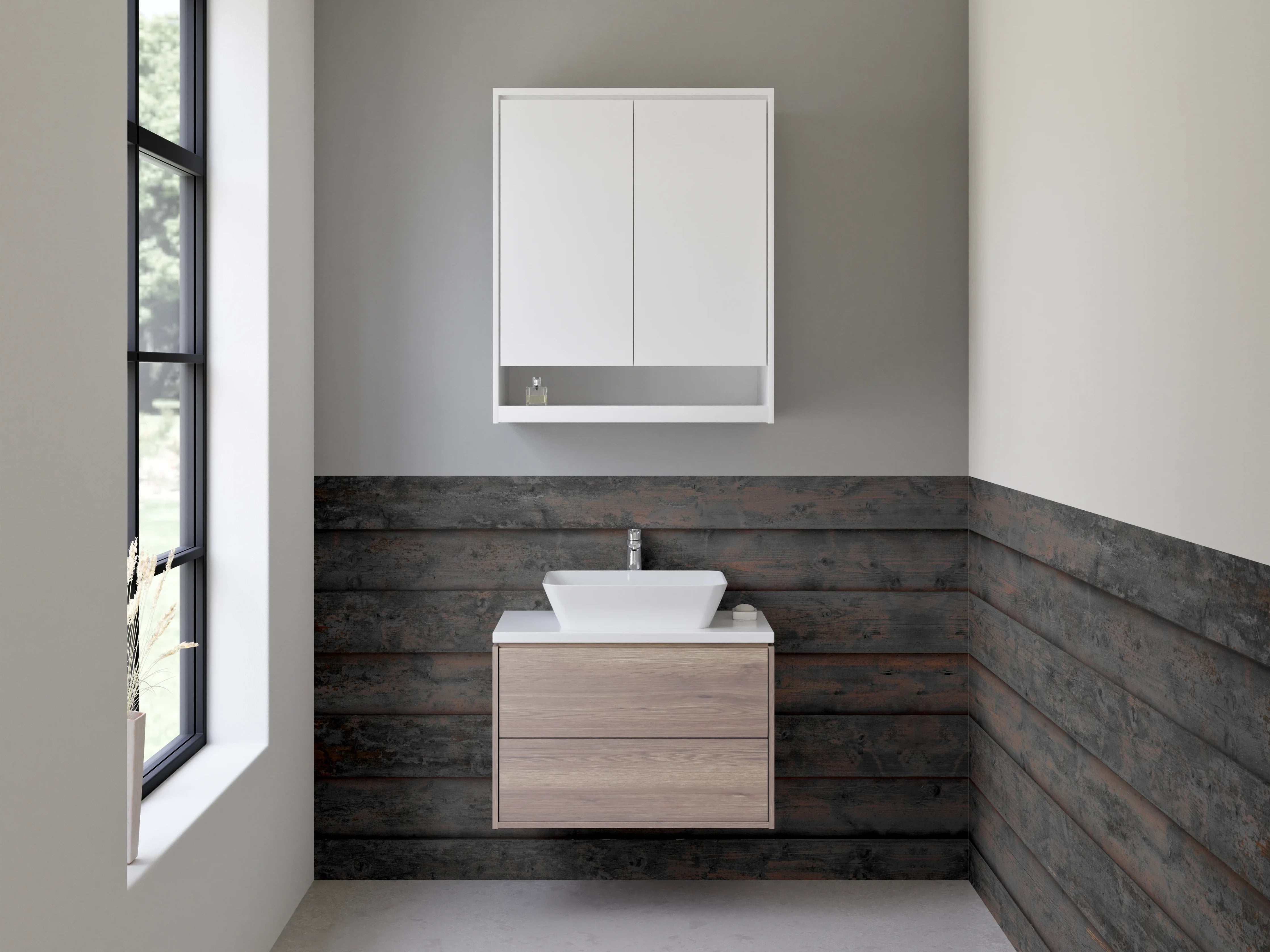 Waschbecken-Rückwand - Dunkle Holzpaneele modern