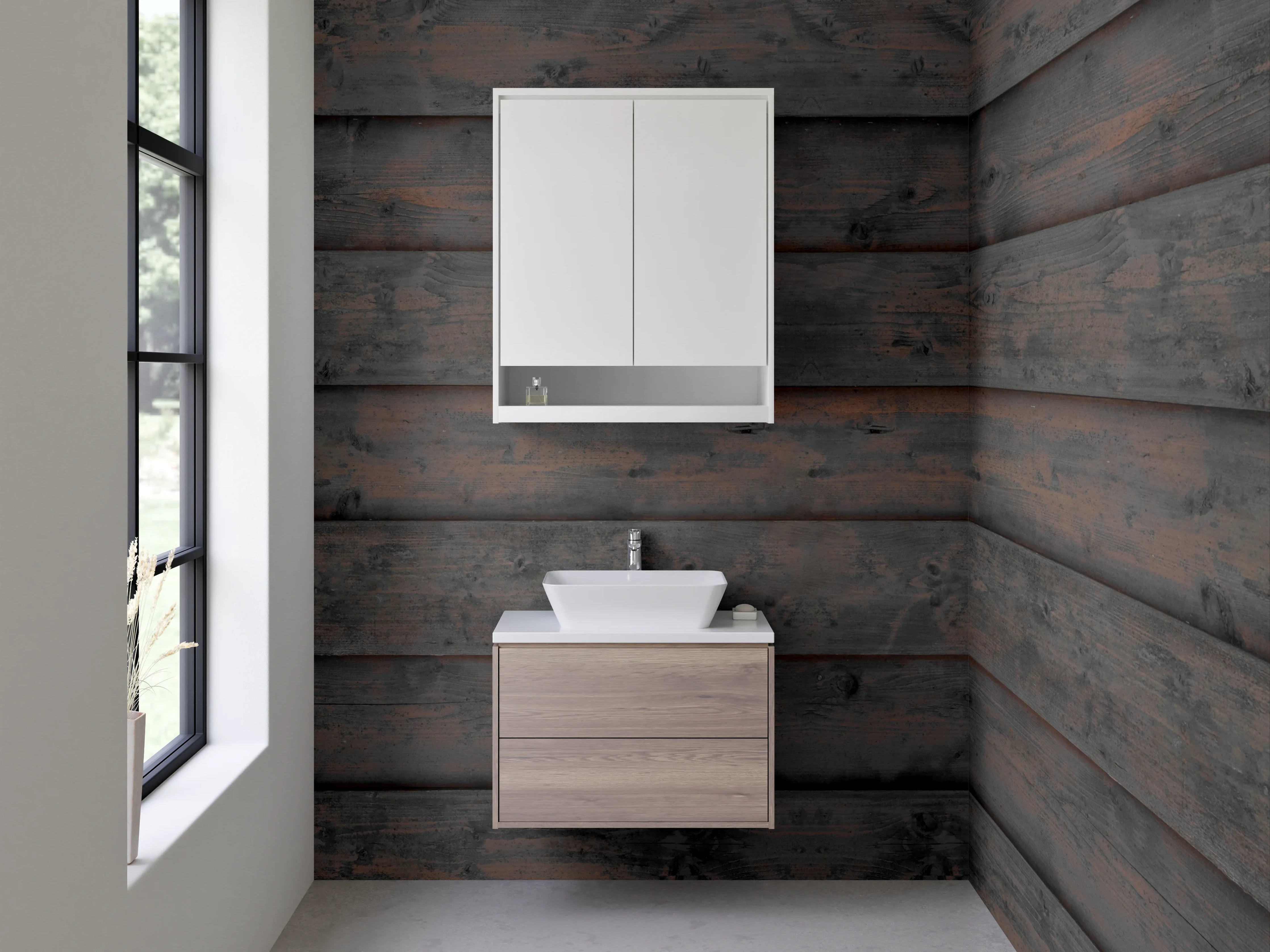 Waschbecken-Rückwand - Dunkle Holzpaneele modern