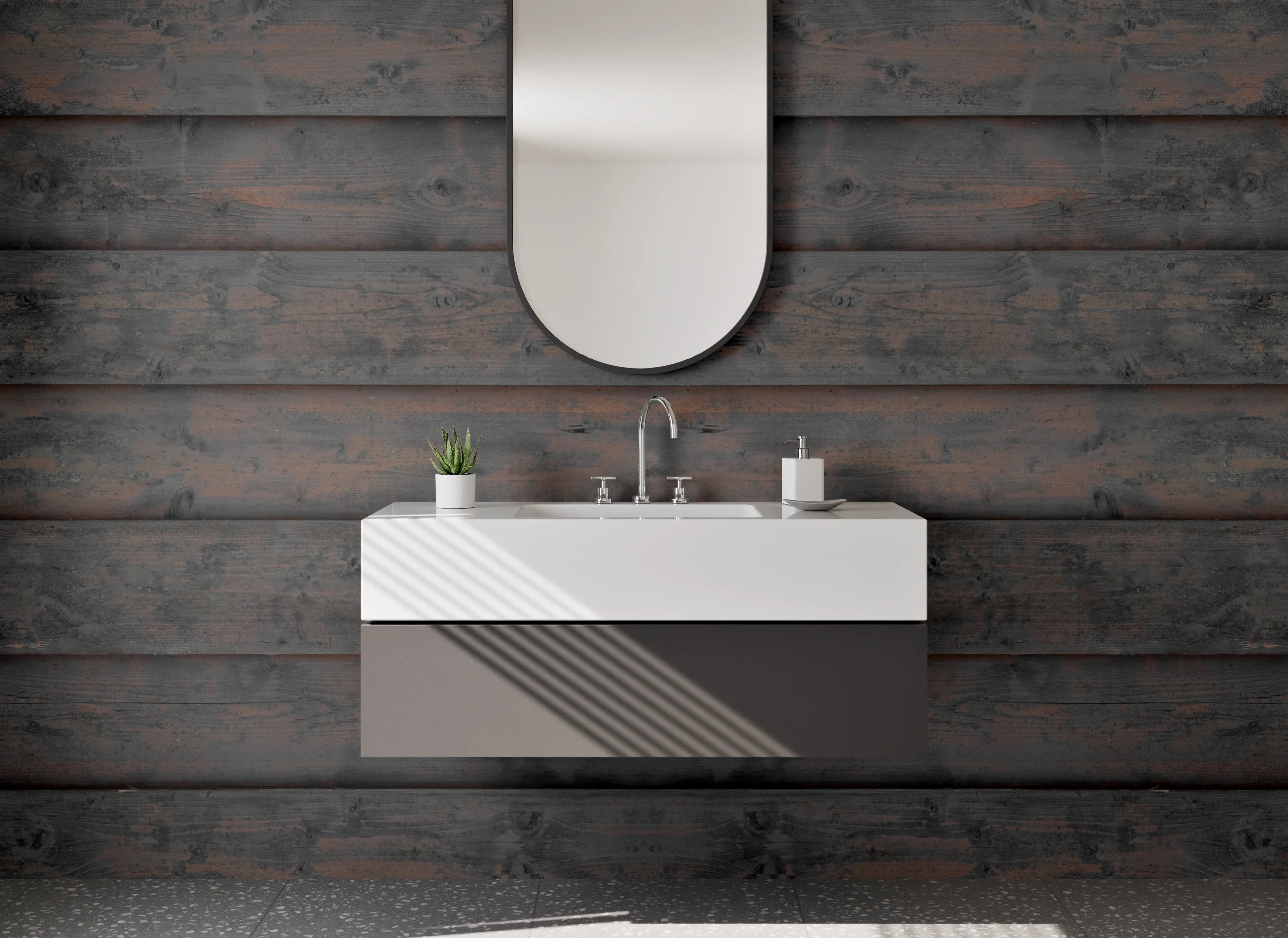 Waschbecken-Rückwand - Dunkle Holzpaneele modern