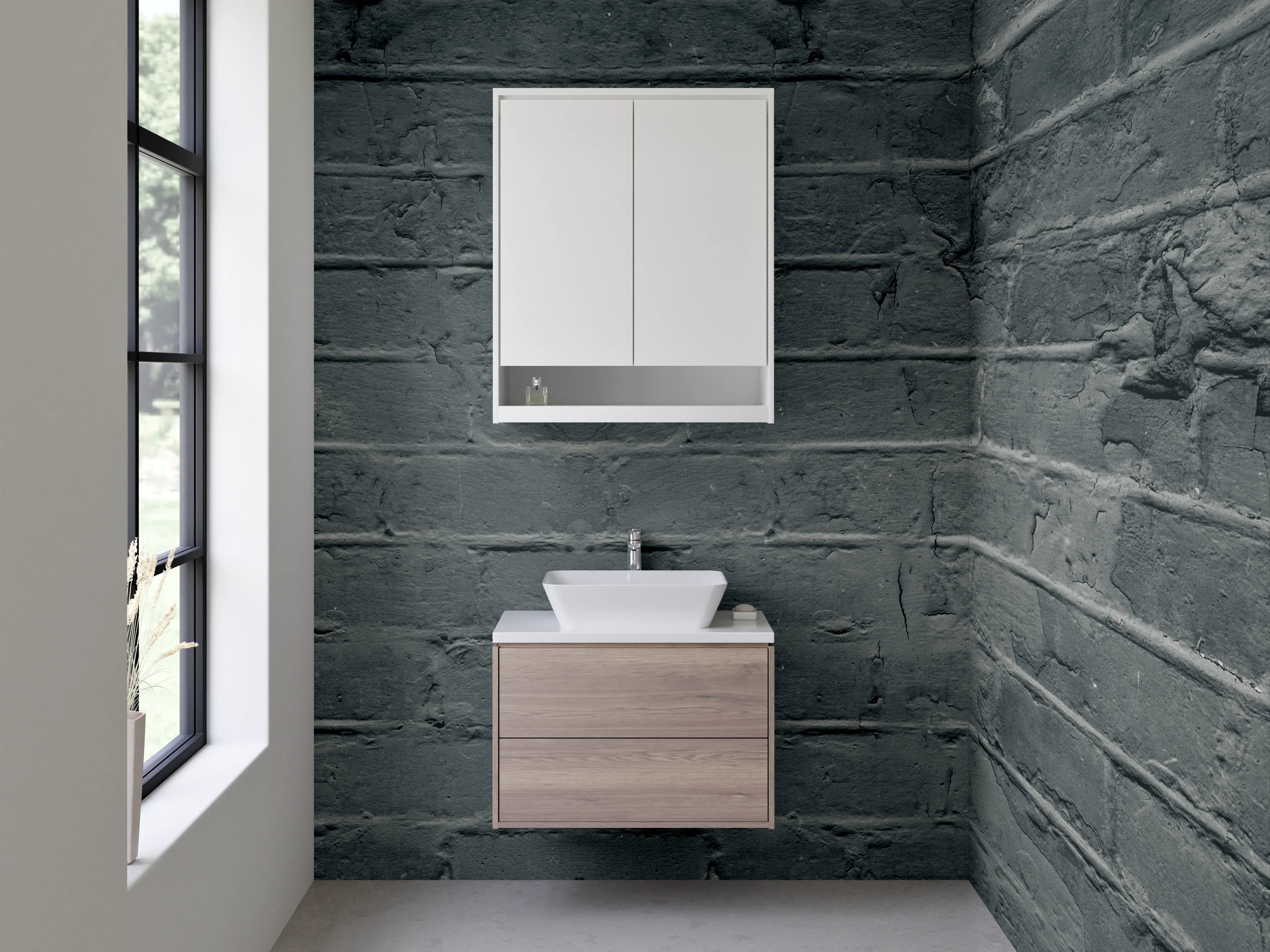 Waschbecken-Rückwand - Dunkle Klinkerwand Backsteinoptik