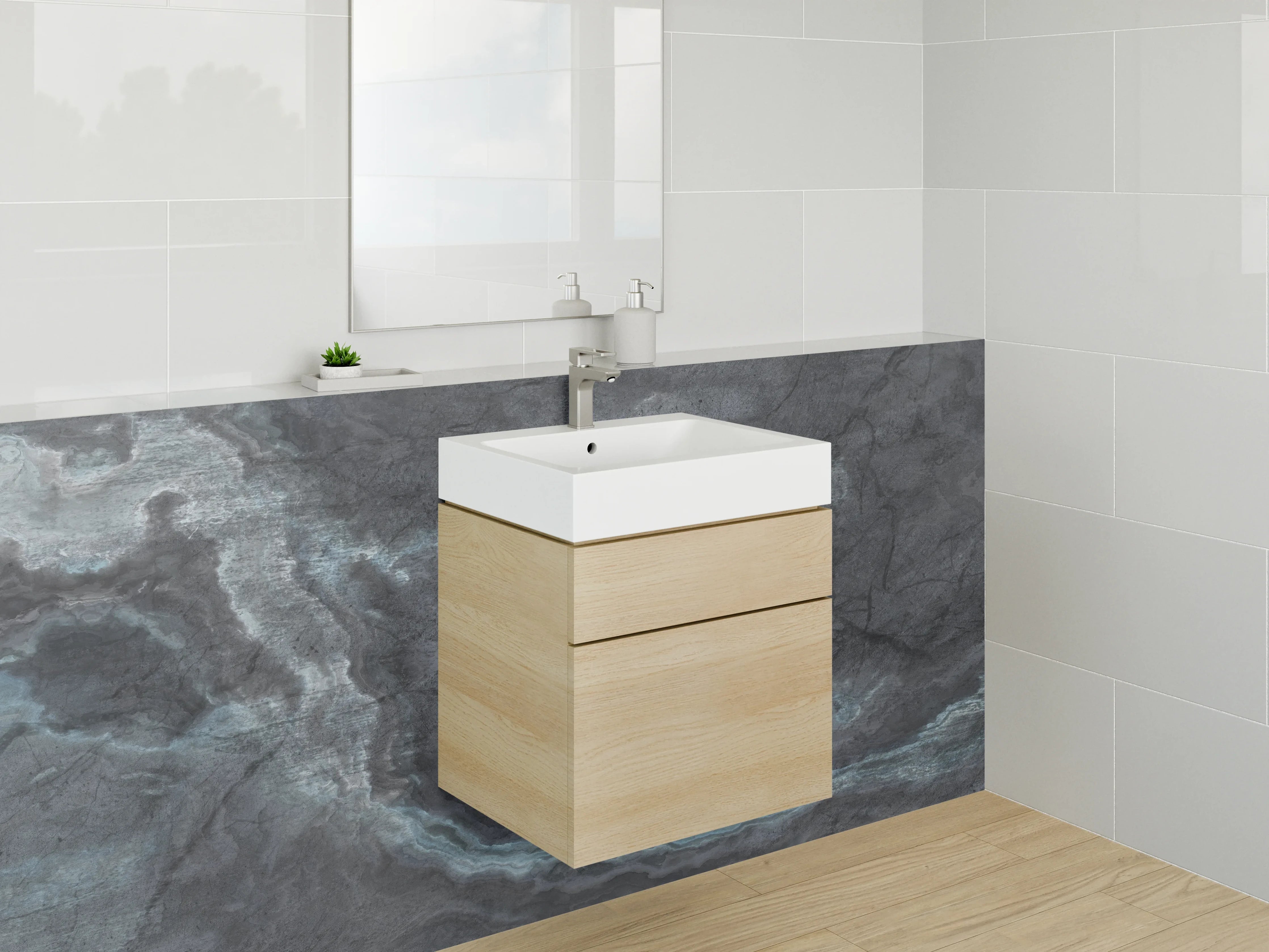 Waschbecken-Rückwand - Dunkle Marmor-Optik mit grauen Akzenten
