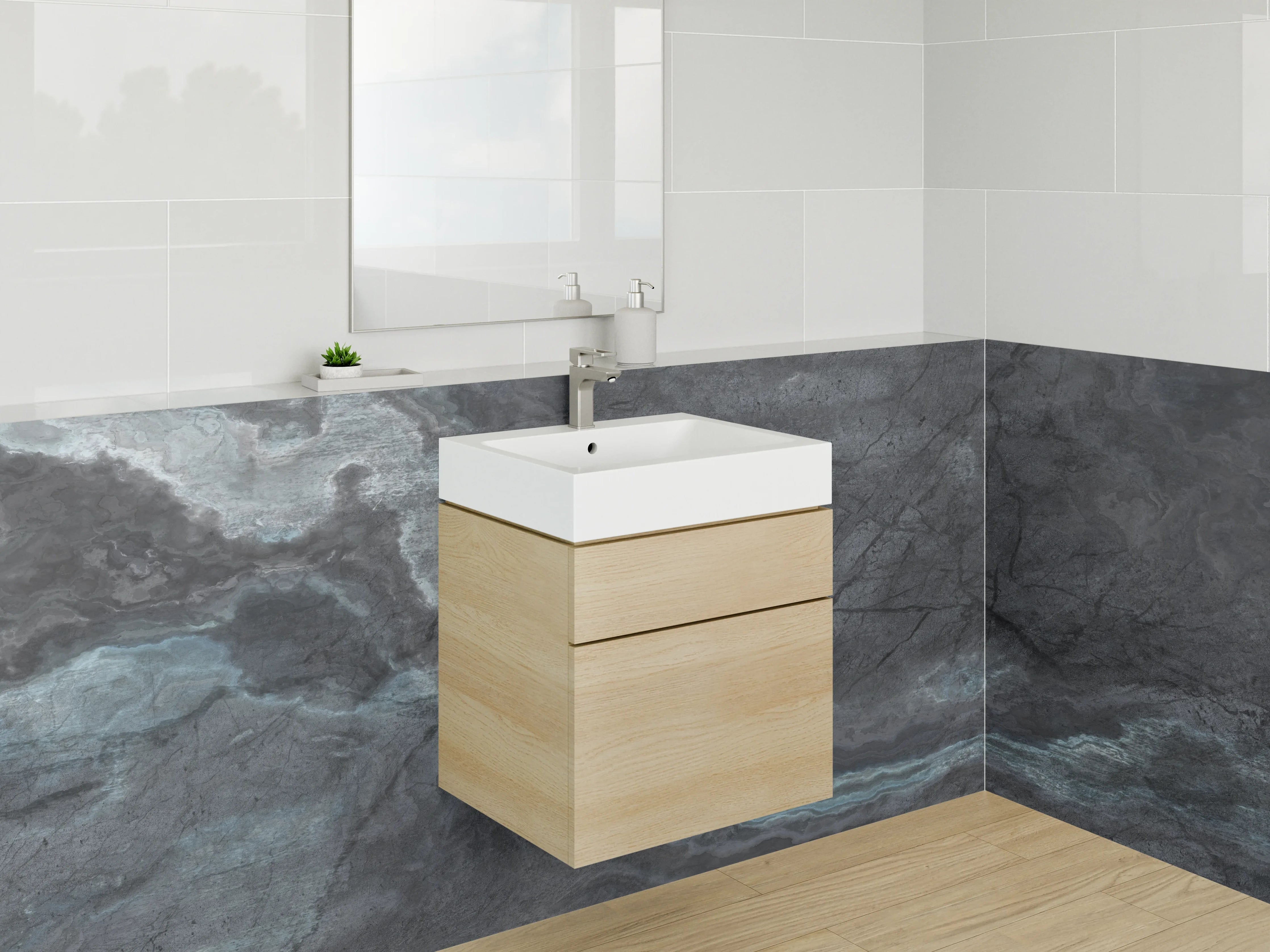 Waschbecken-Rückwand - Dunkle Marmor-Optik mit grauen Akzenten
