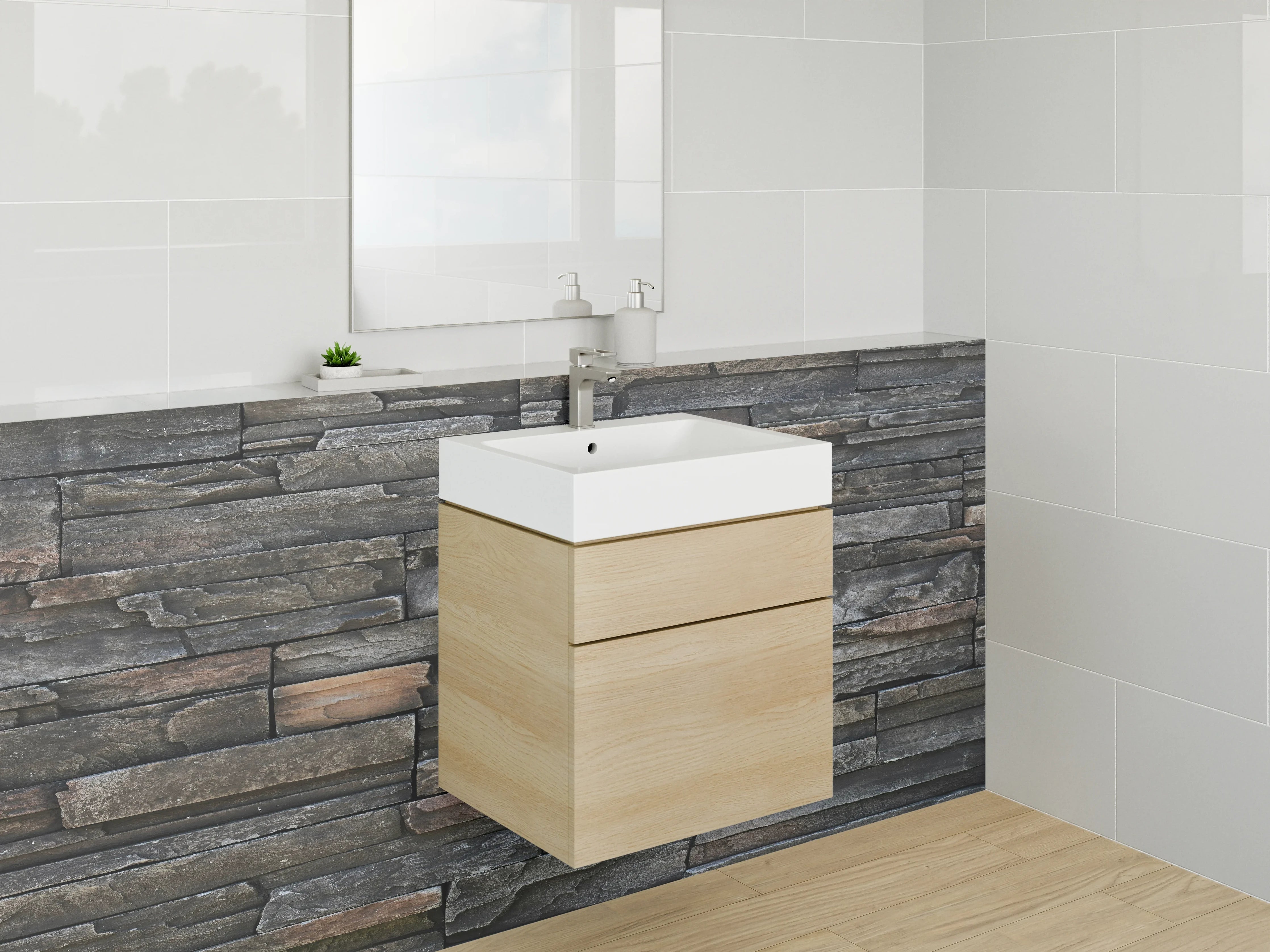 Waschbecken-Rückwand - Dunkle Natursteinmauer