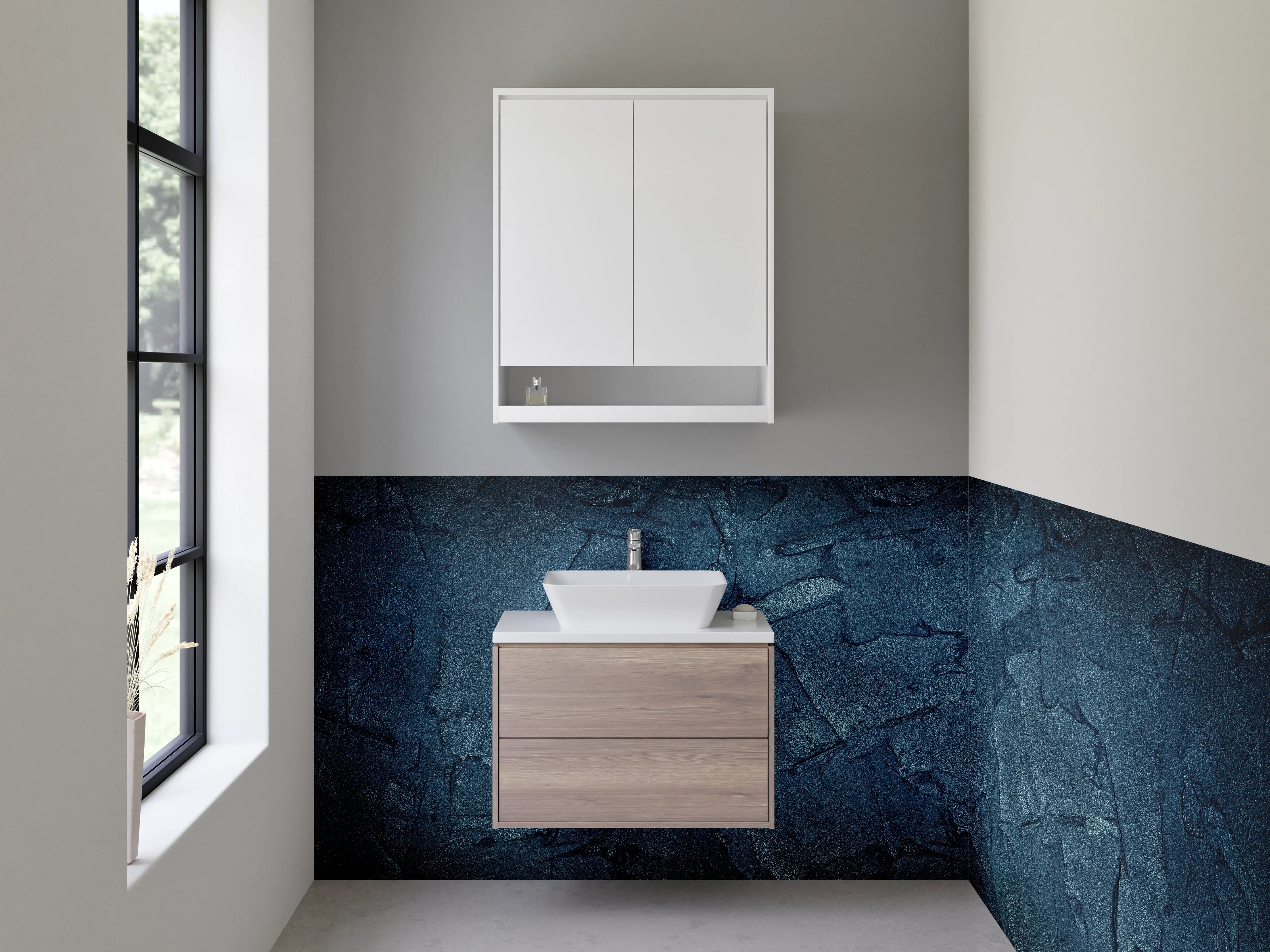 Waschbecken-Rückwand - Dunkle Steinoptik Struktur Blau