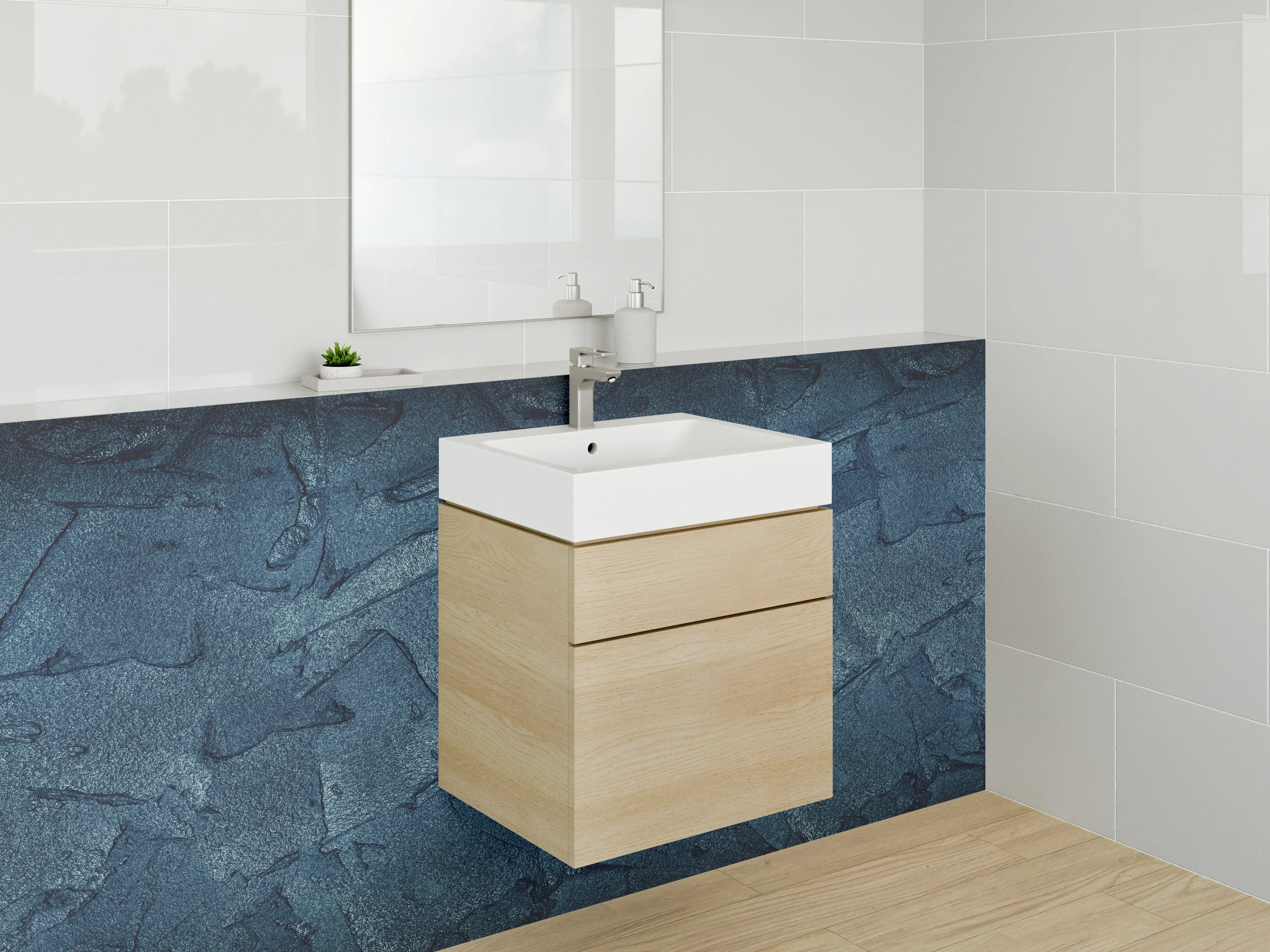 Waschbecken-Rückwand - Dunkle Steinoptik Struktur Blau