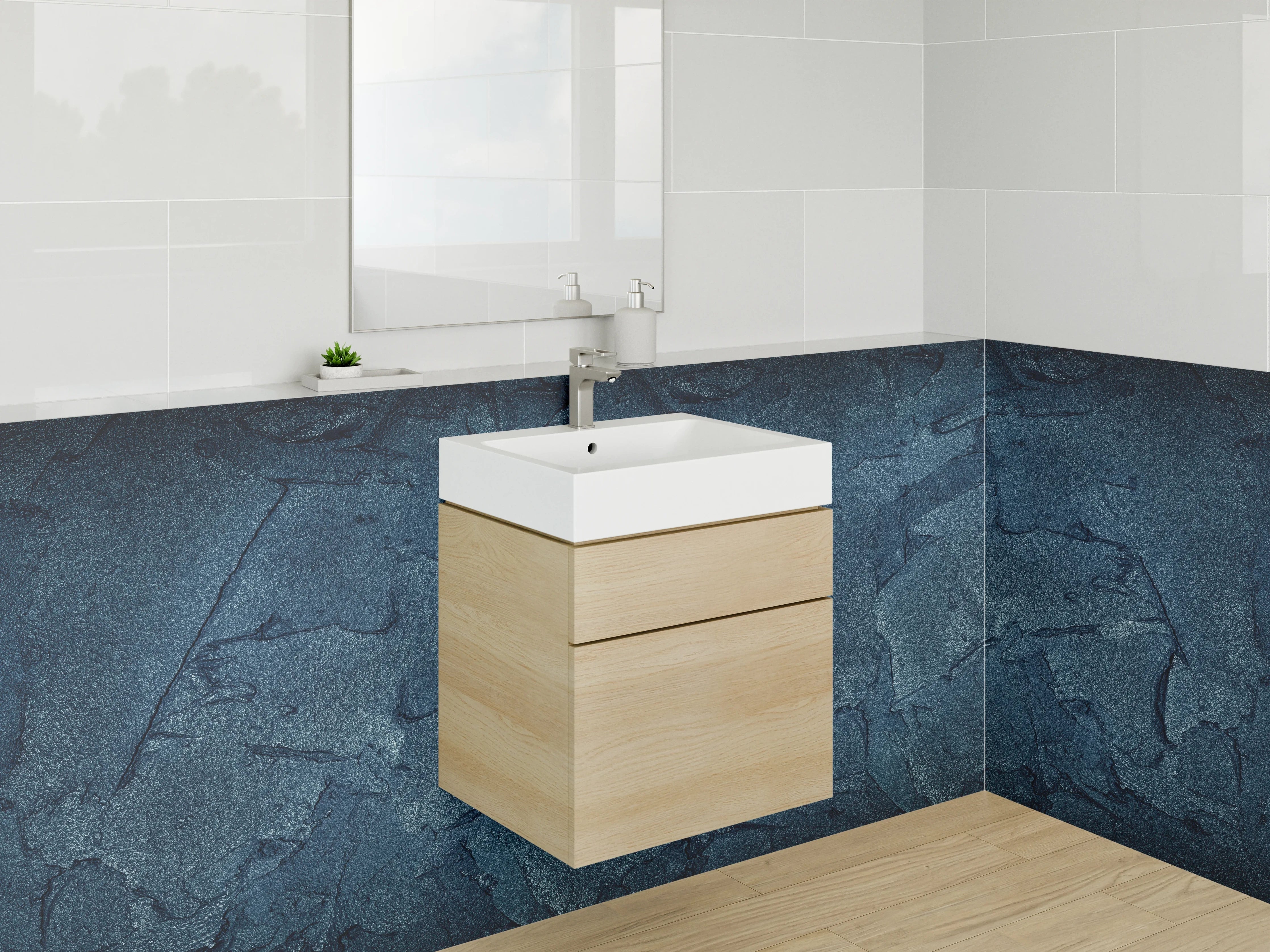 Waschbecken-Rückwand - Dunkle Steinoptik Struktur Blau
