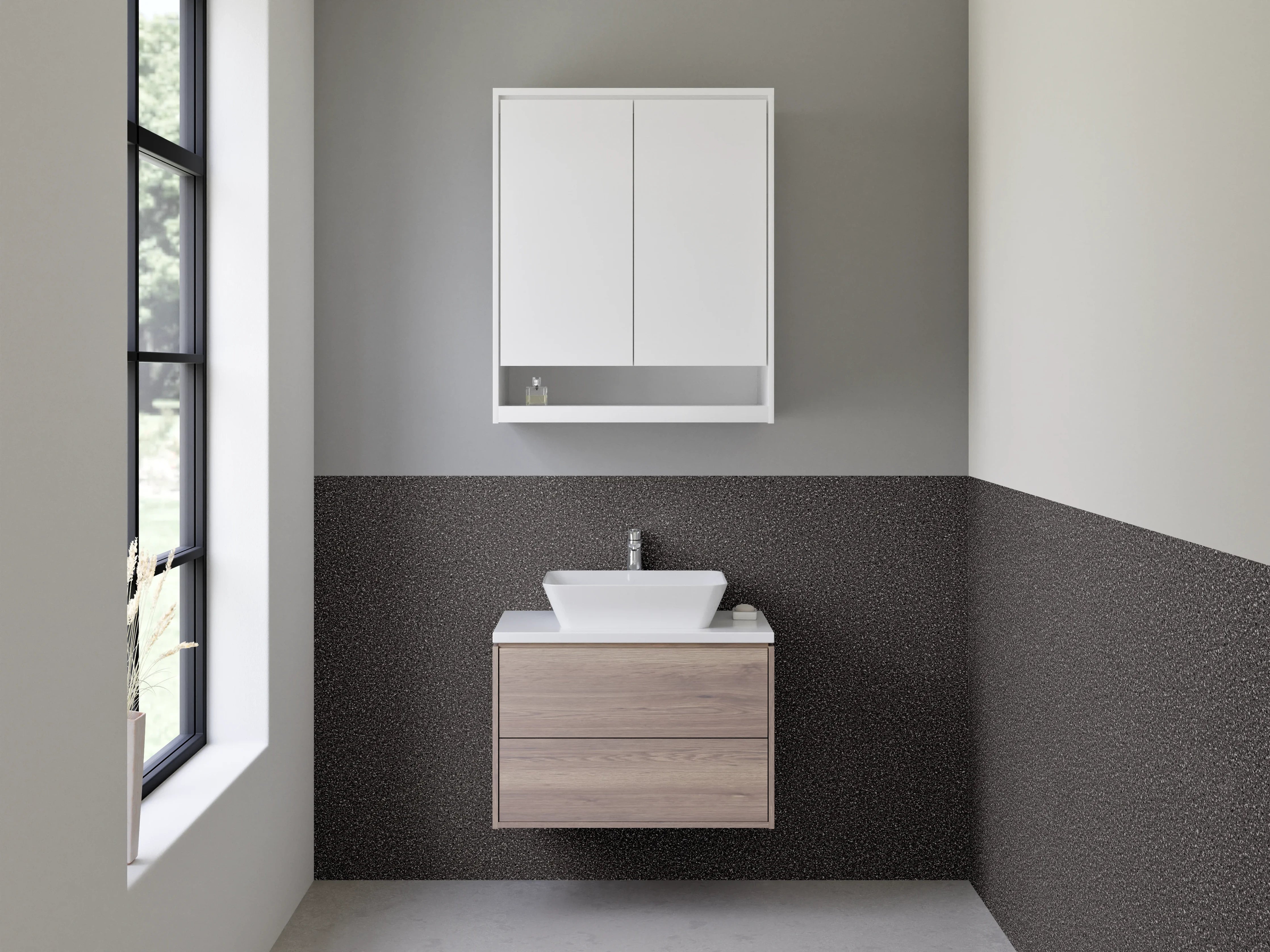 Waschbecken-Rückwand - Dunkle Steinoptik für Rückwände