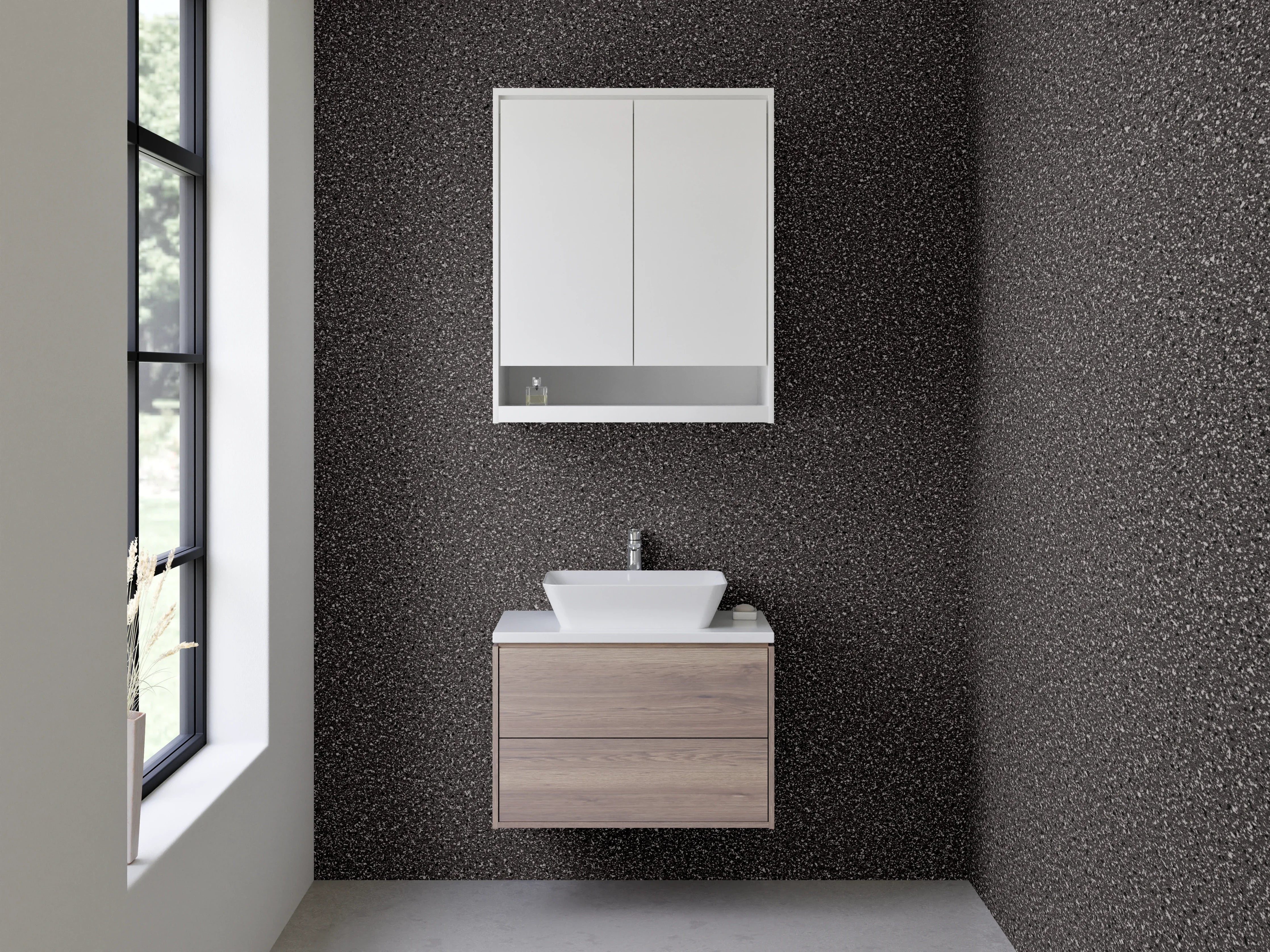 Waschbecken-Rückwand - Dunkle Steinoptik für Rückwände
