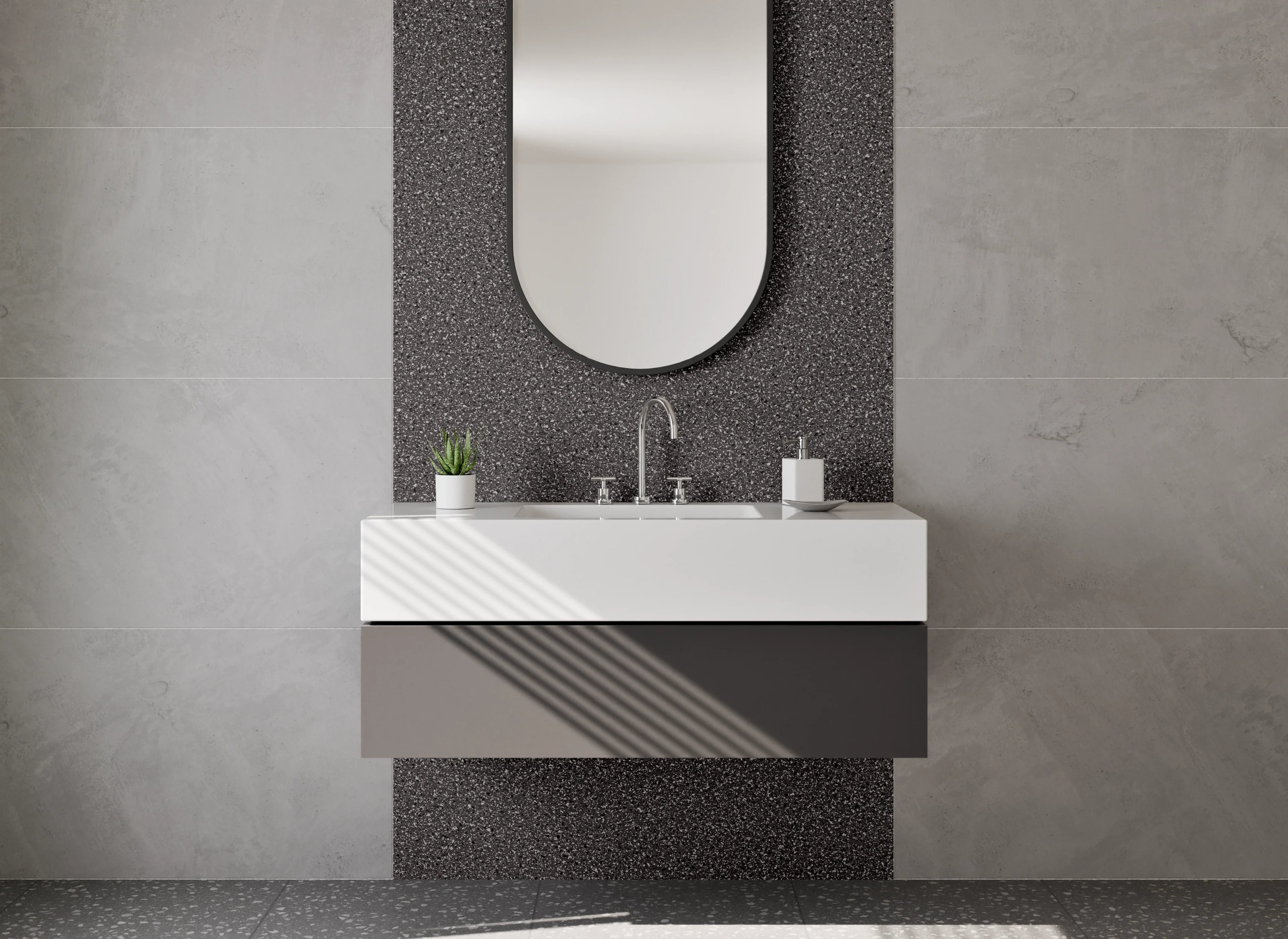 Waschbecken-Rückwand - Dunkle Steinoptik für Rückwände