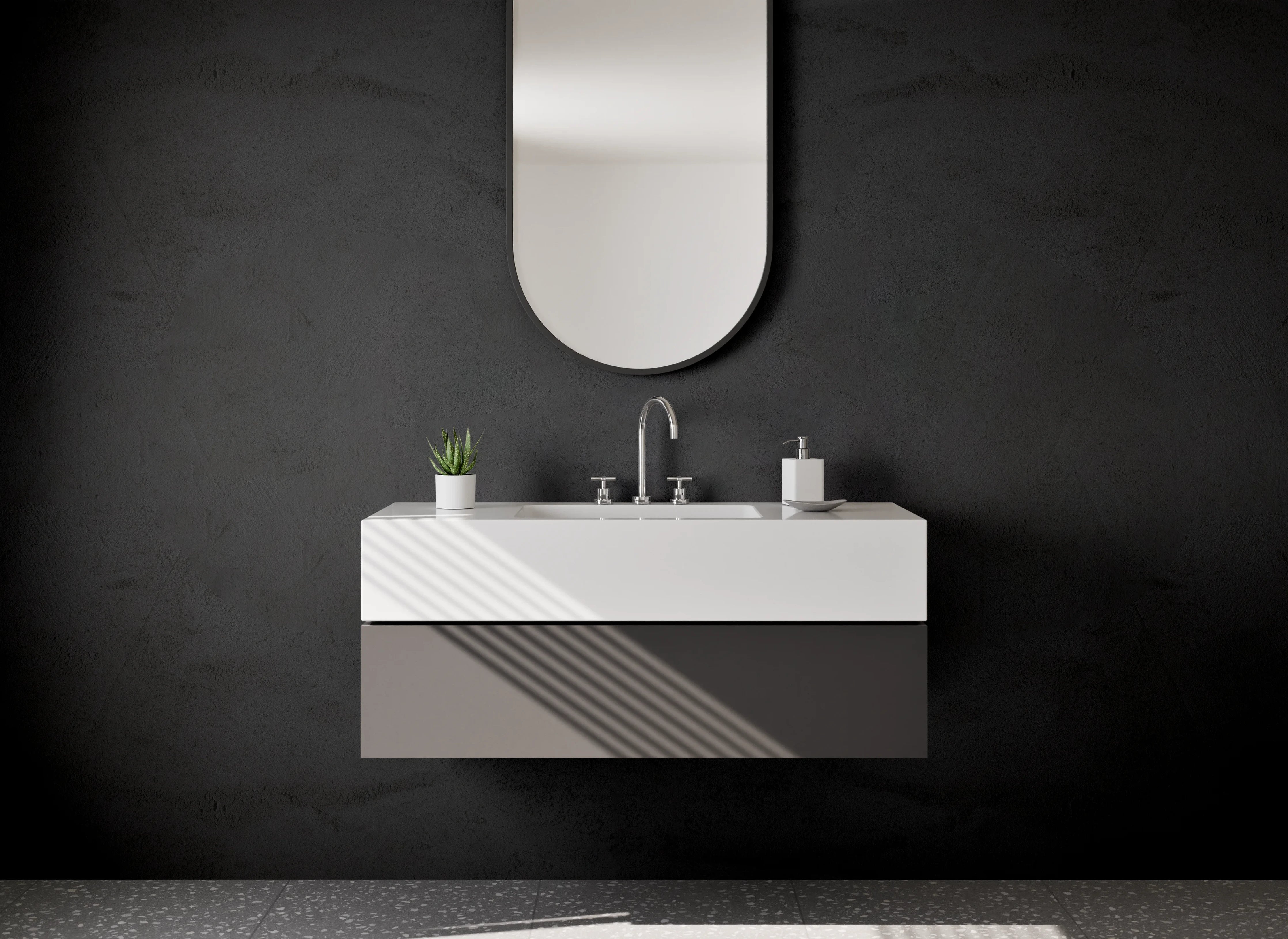 Waschbecken-Rückwand - Dunkle Steinoptik für moderne Badgestaltung