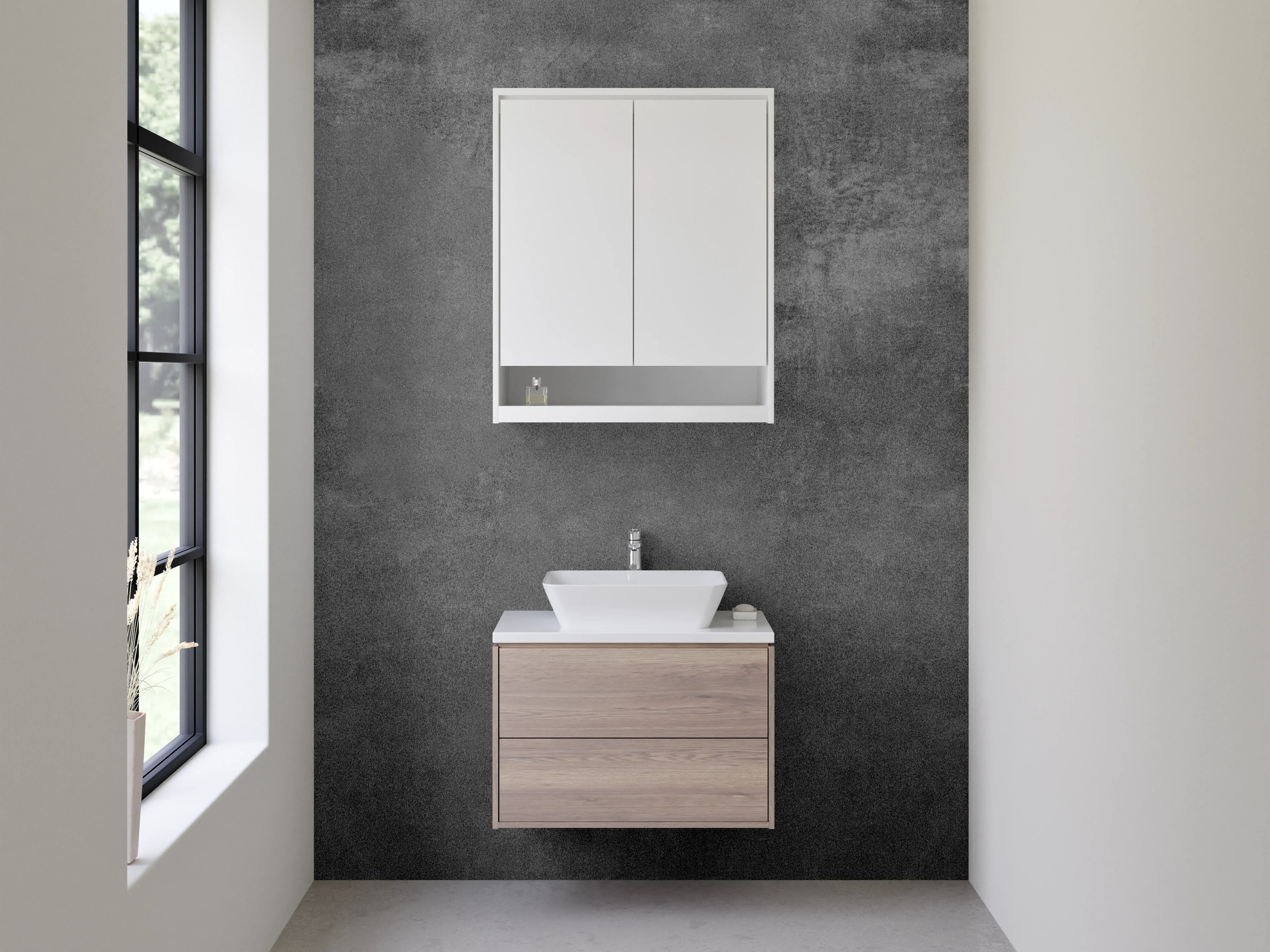 Waschbecken-Rückwand - Dunkle Steinstruktur als Kunst-Design