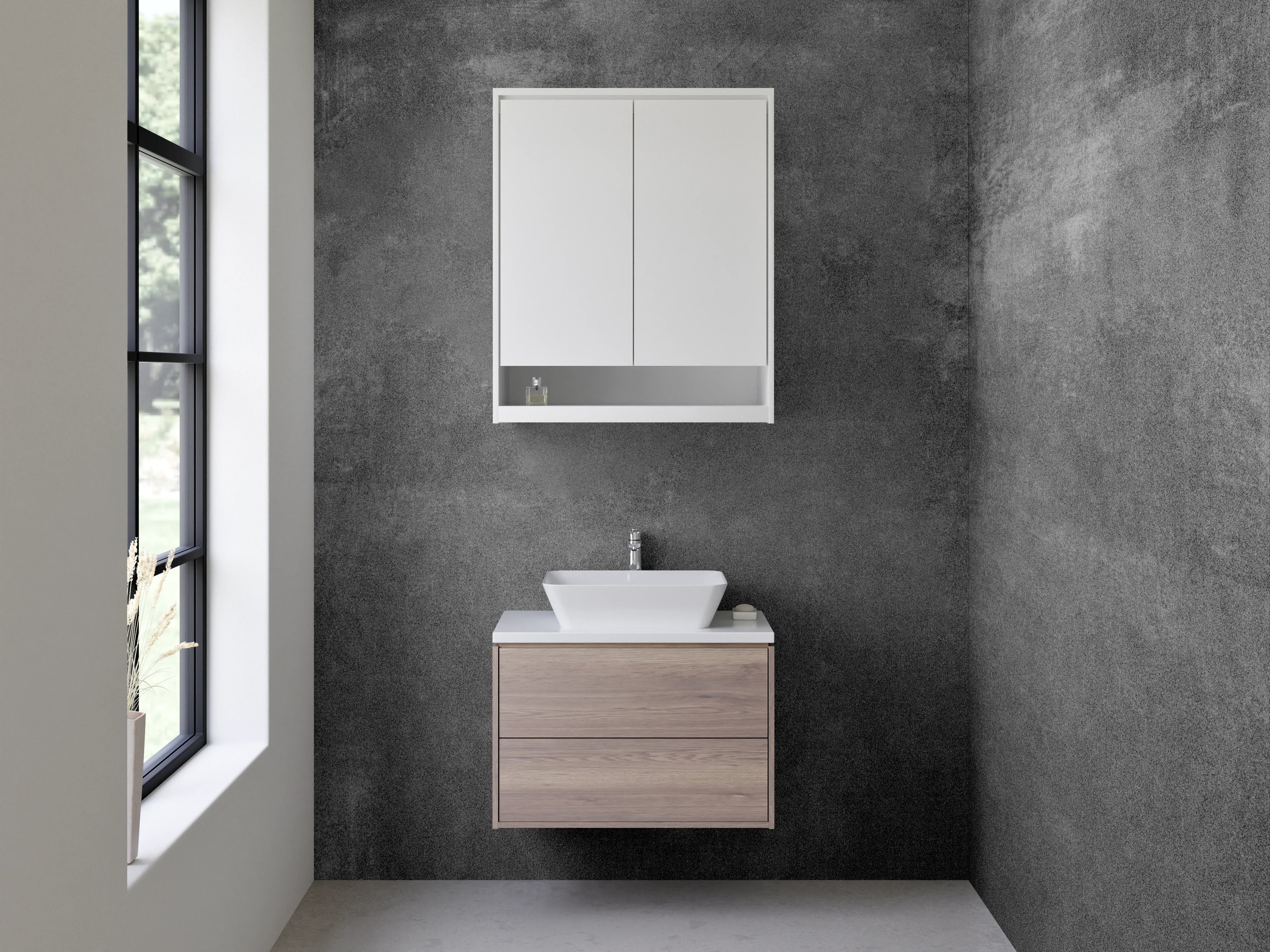 Waschbecken-Rückwand - Dunkle Steinstruktur als Kunst-Design