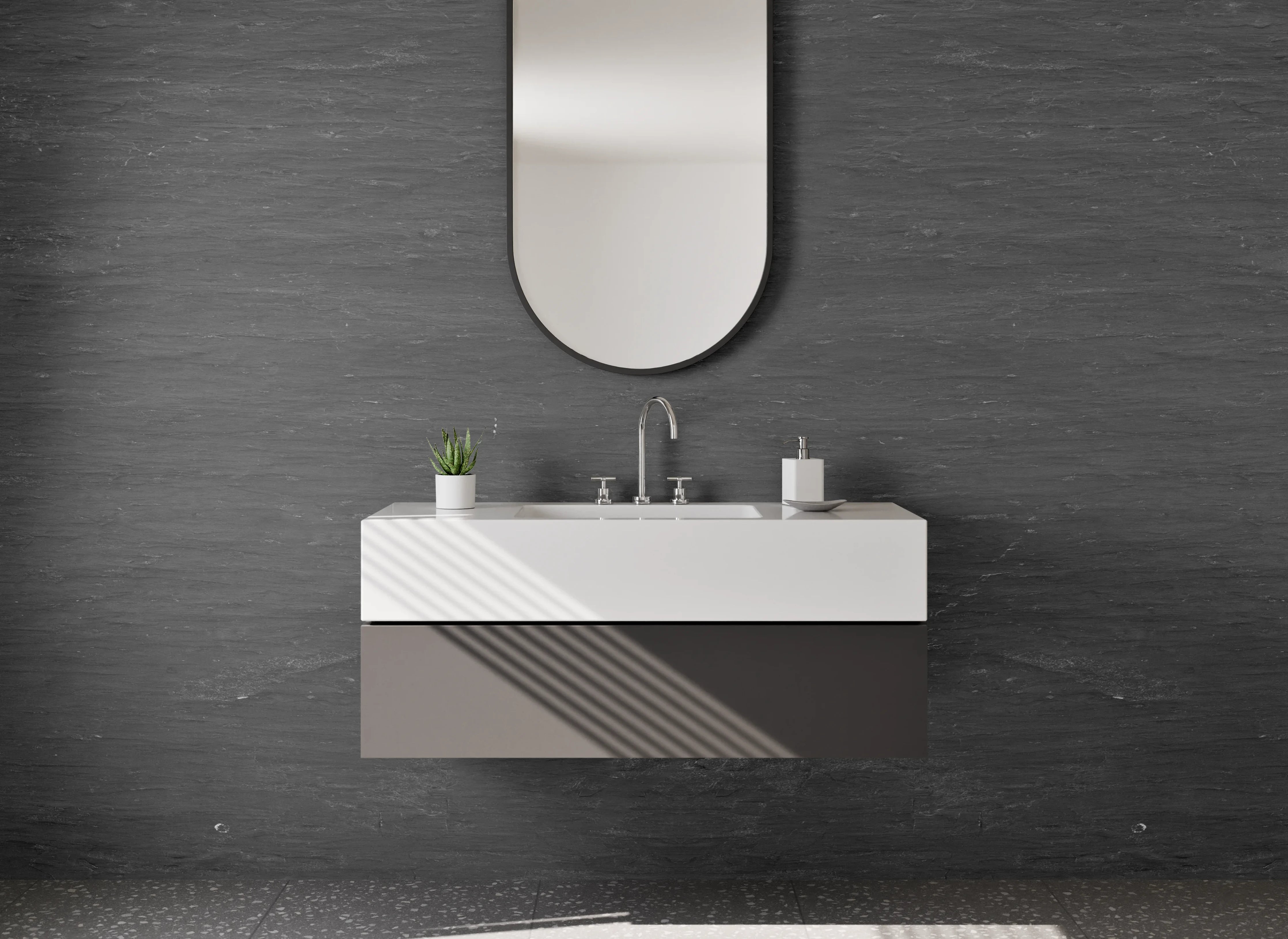 Waschbecken-Rückwand - Dunkle Strukturen mit grauen Nuancen