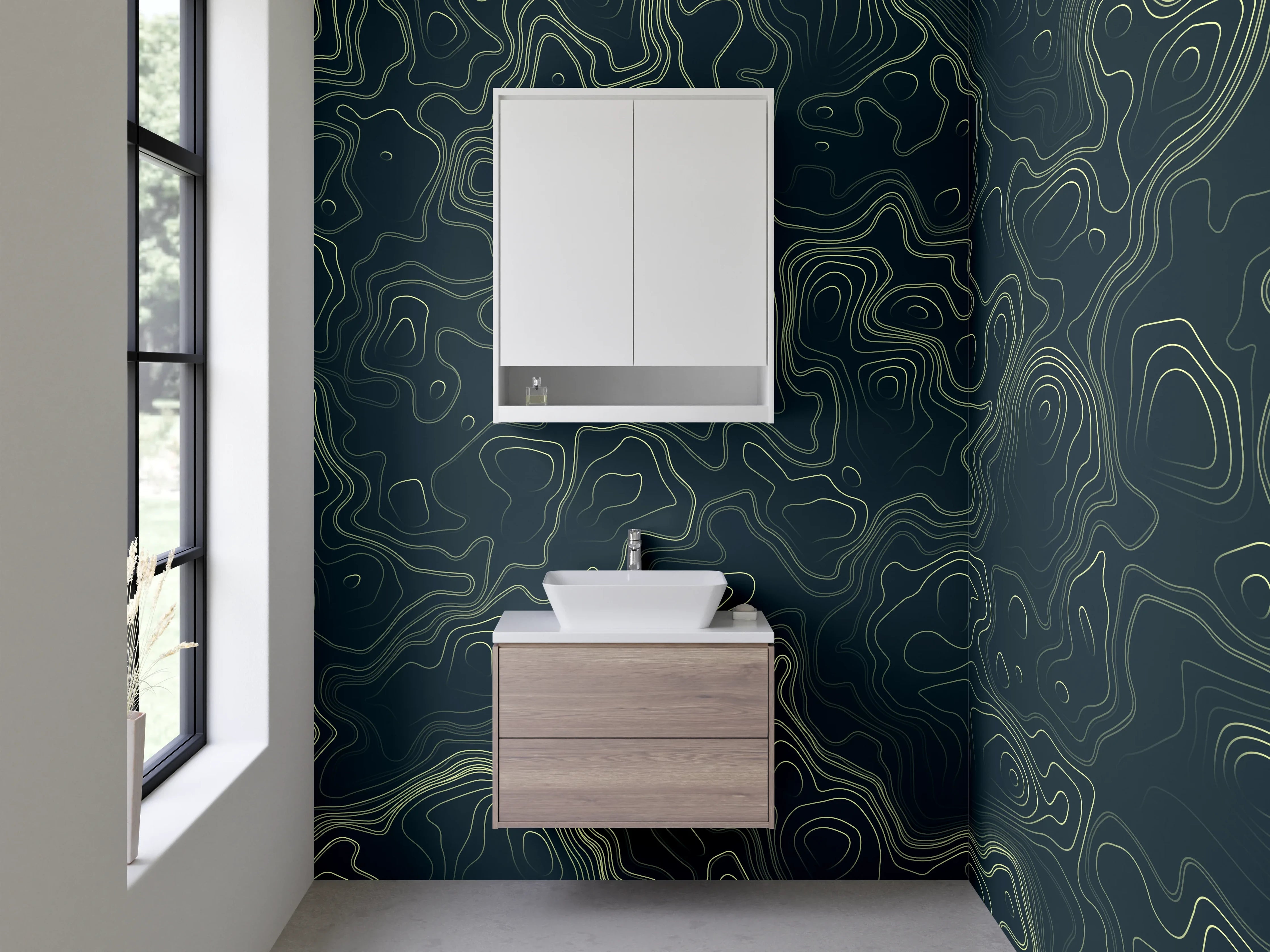 Waschbecken-Rückwand - Dunkle Topografie mit feinen Linien