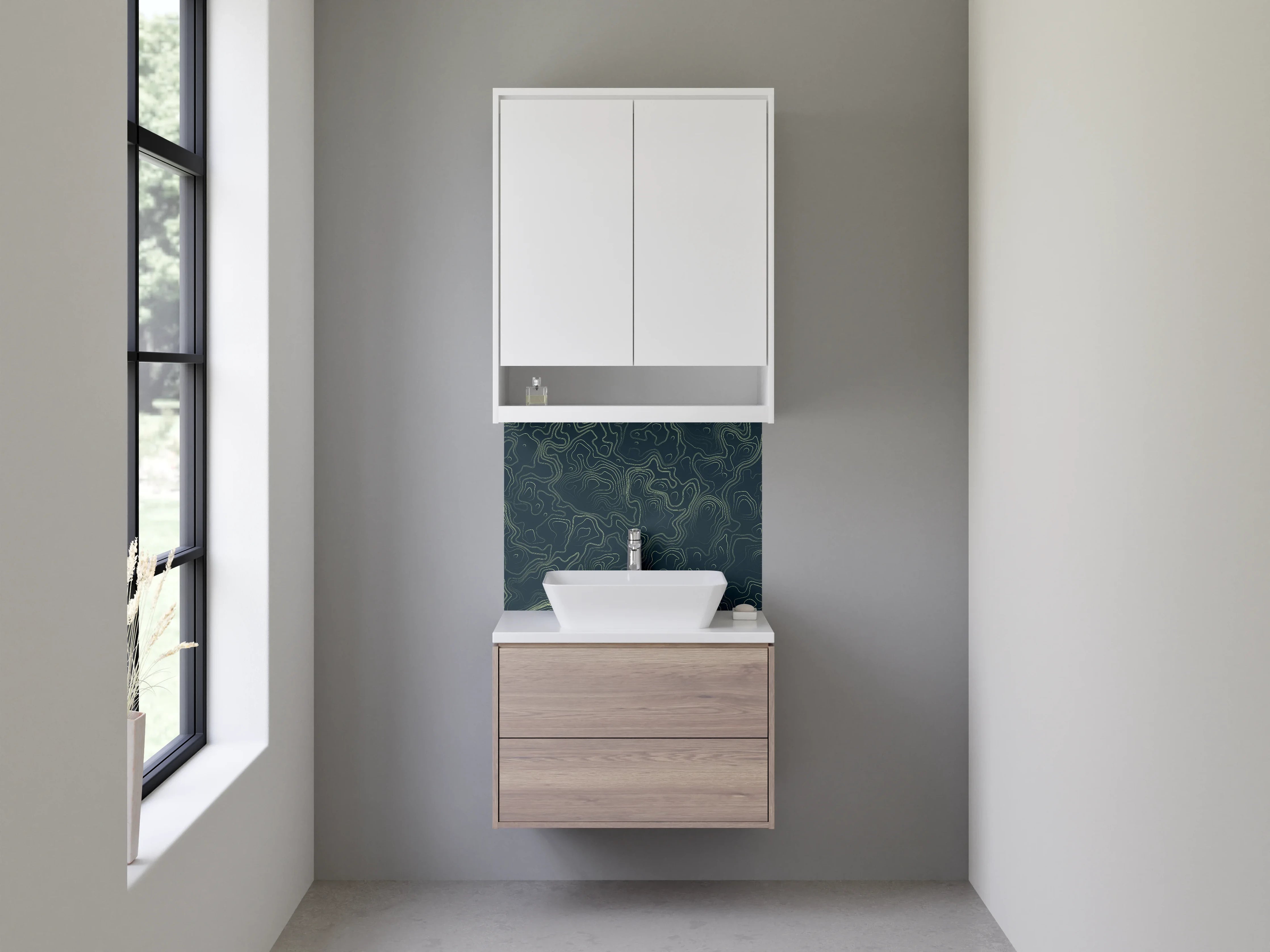 Waschbecken-Rückwand - Dunkle Topografie mit feinen Linien