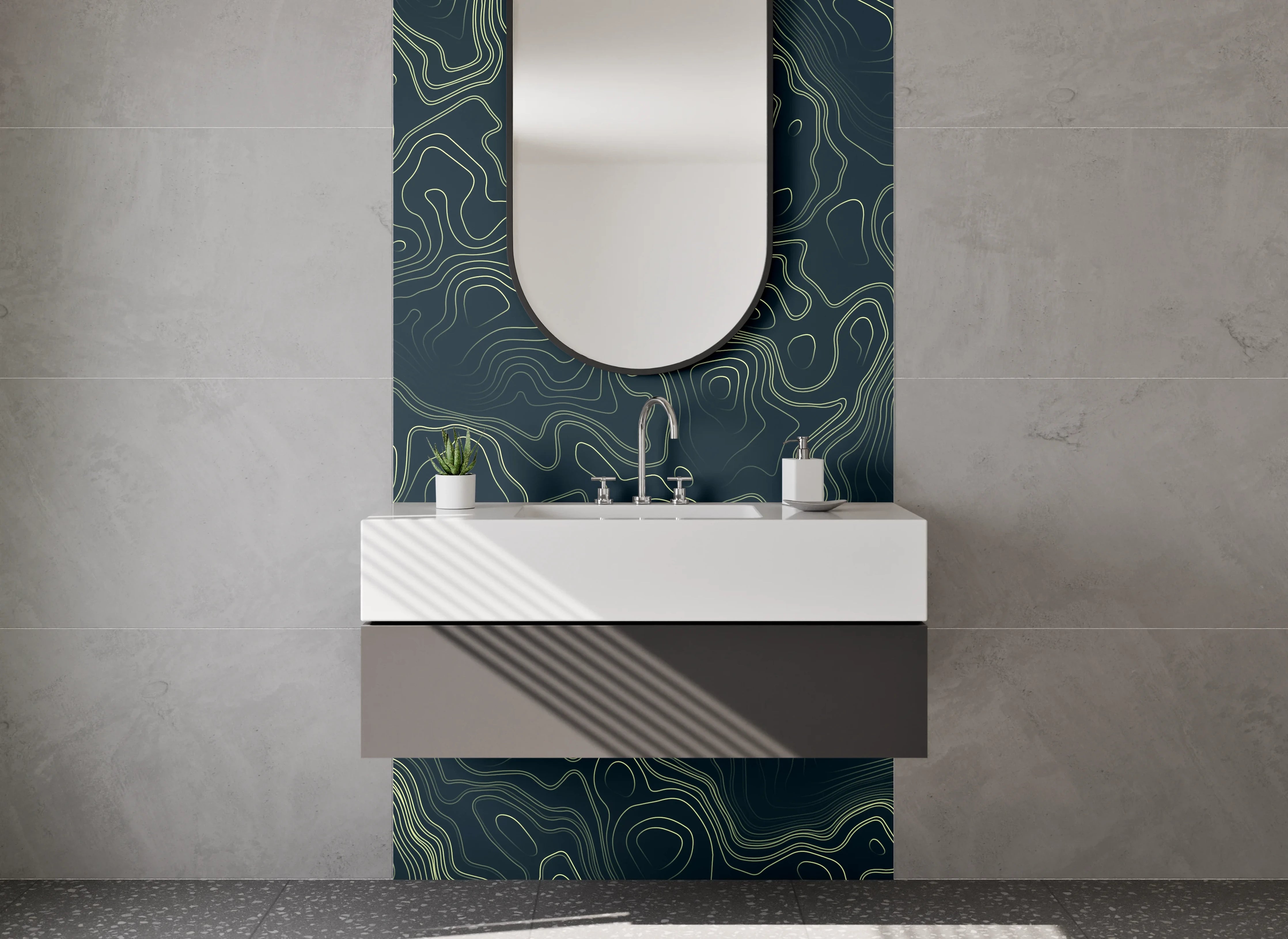 Waschbecken-Rückwand - Dunkle Topografie mit feinen Linien