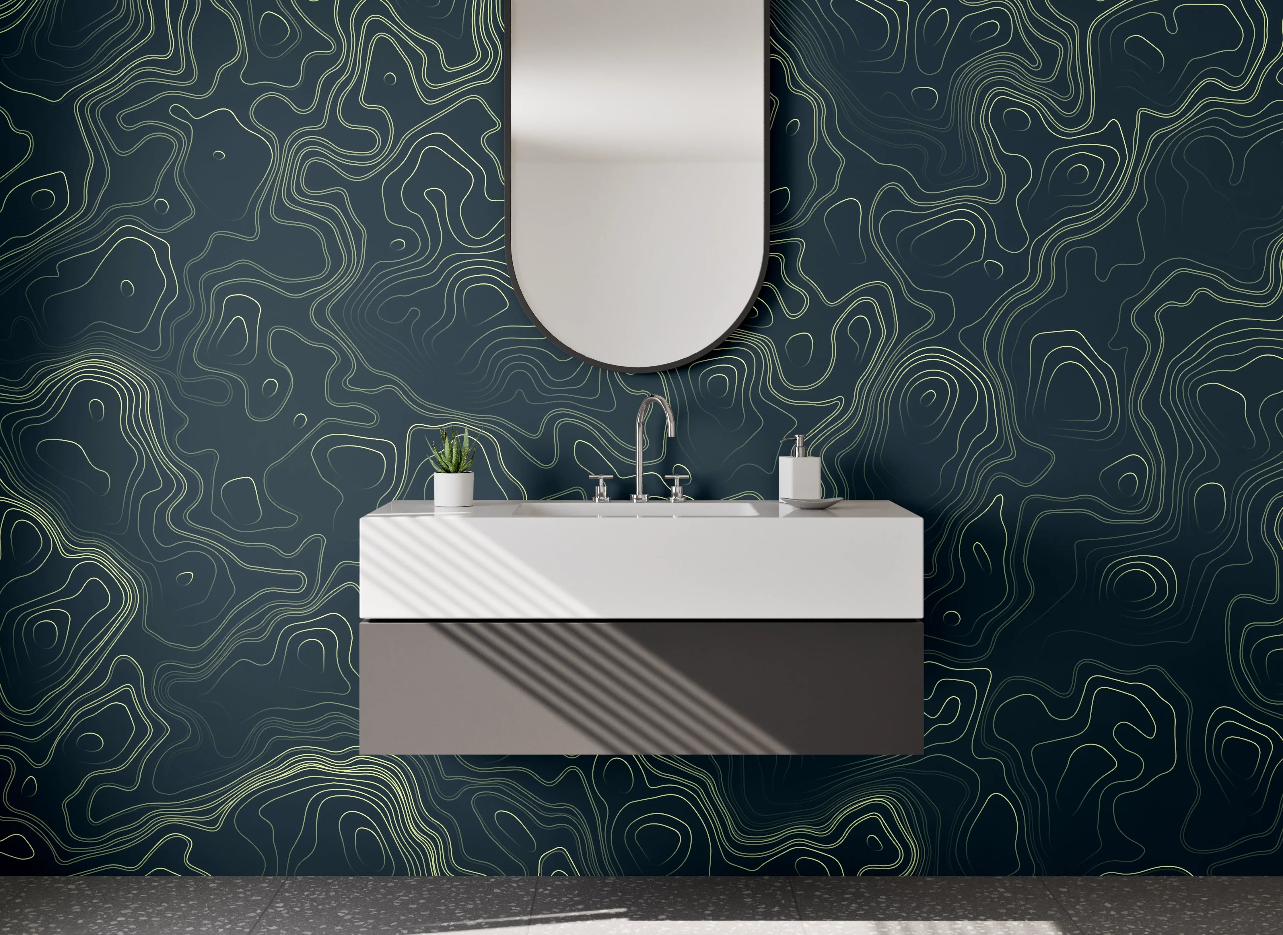Waschbecken-Rückwand - Dunkle Topografie mit feinen Linien