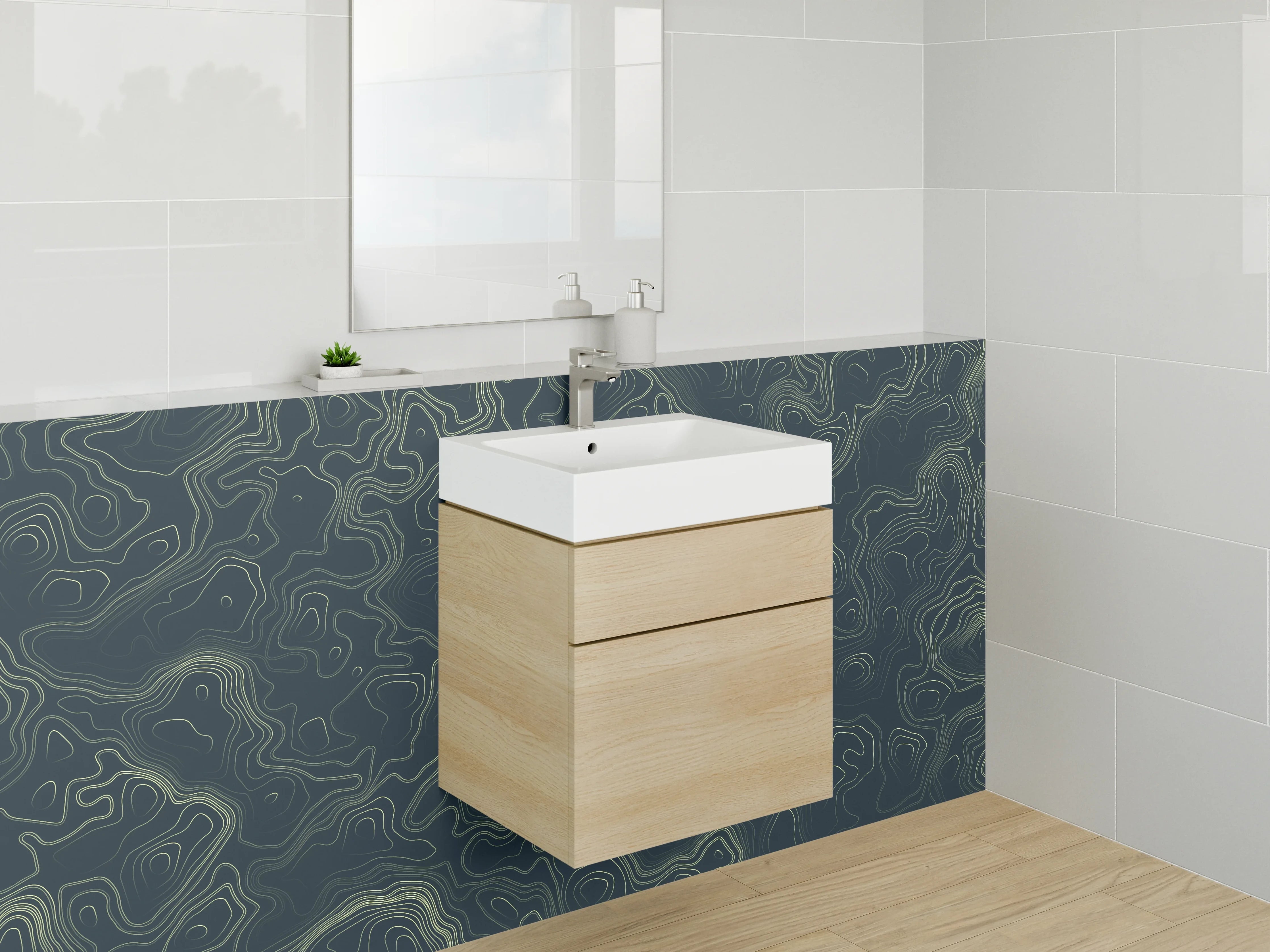 Waschbecken-Rückwand - Dunkle Topografie mit feinen Linien