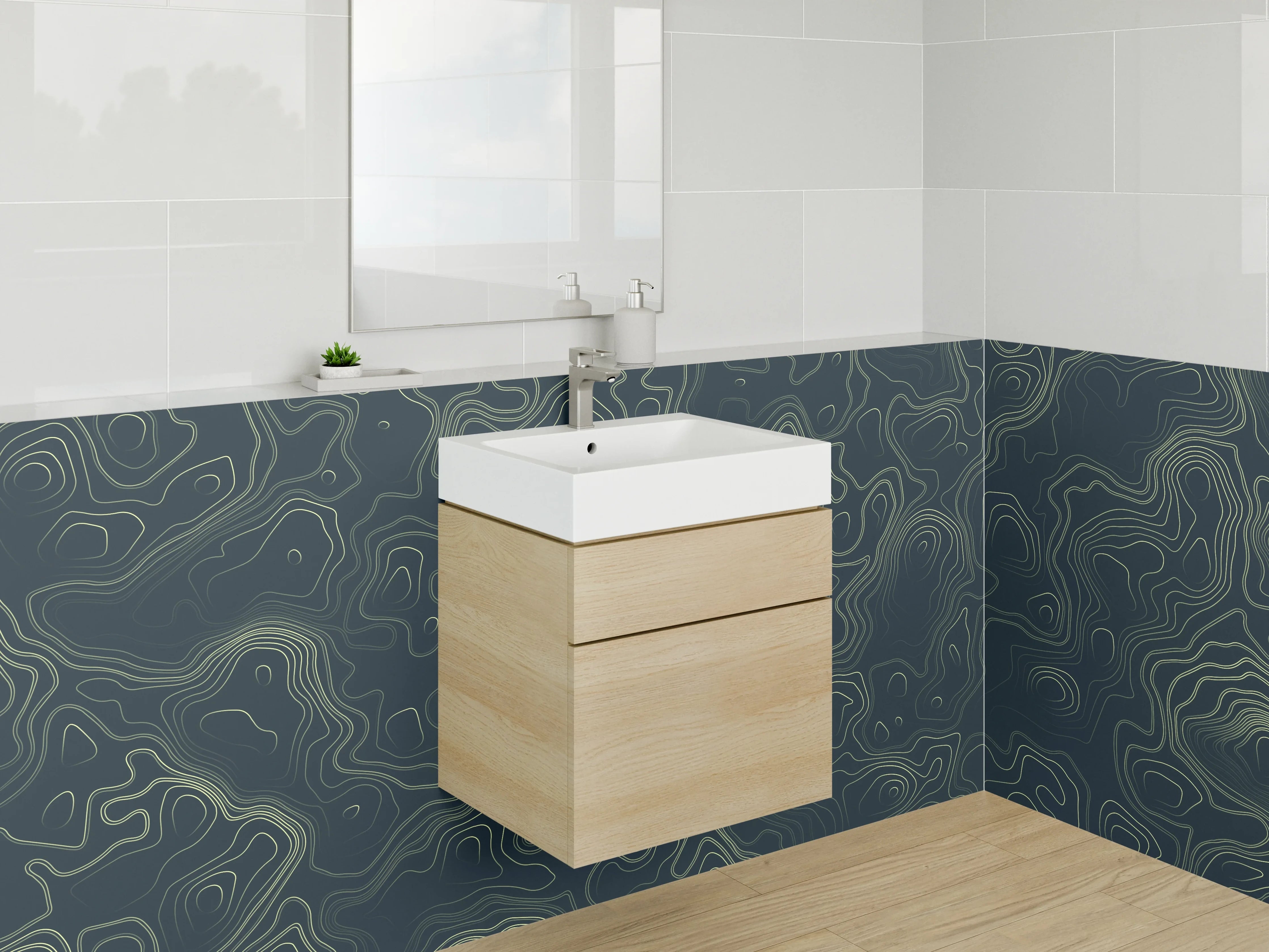 Waschbecken-Rückwand - Dunkle Topografie mit feinen Linien