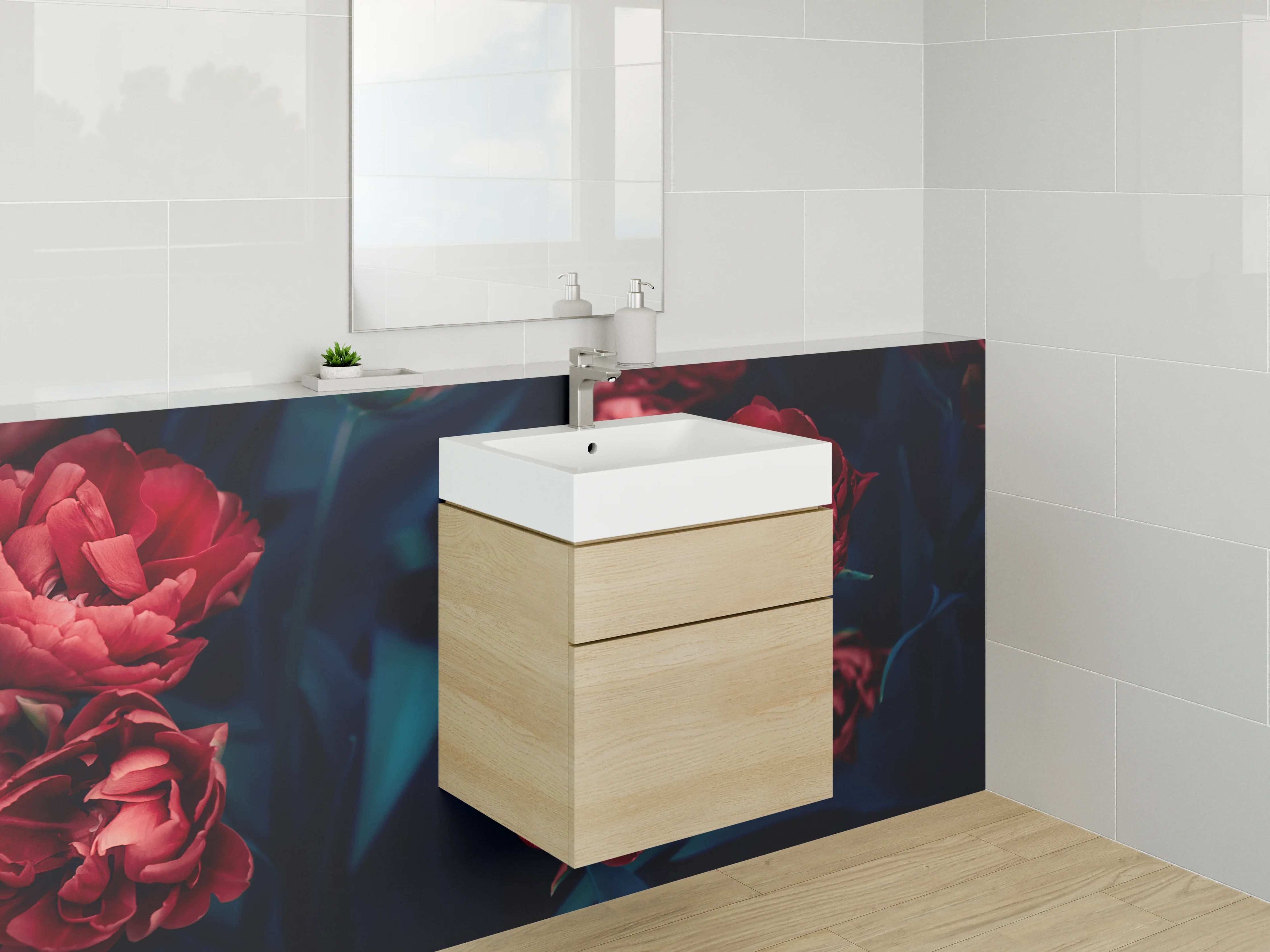Waschbecken-Rückwand - Dunkle Tulpenblüten Eleganz
