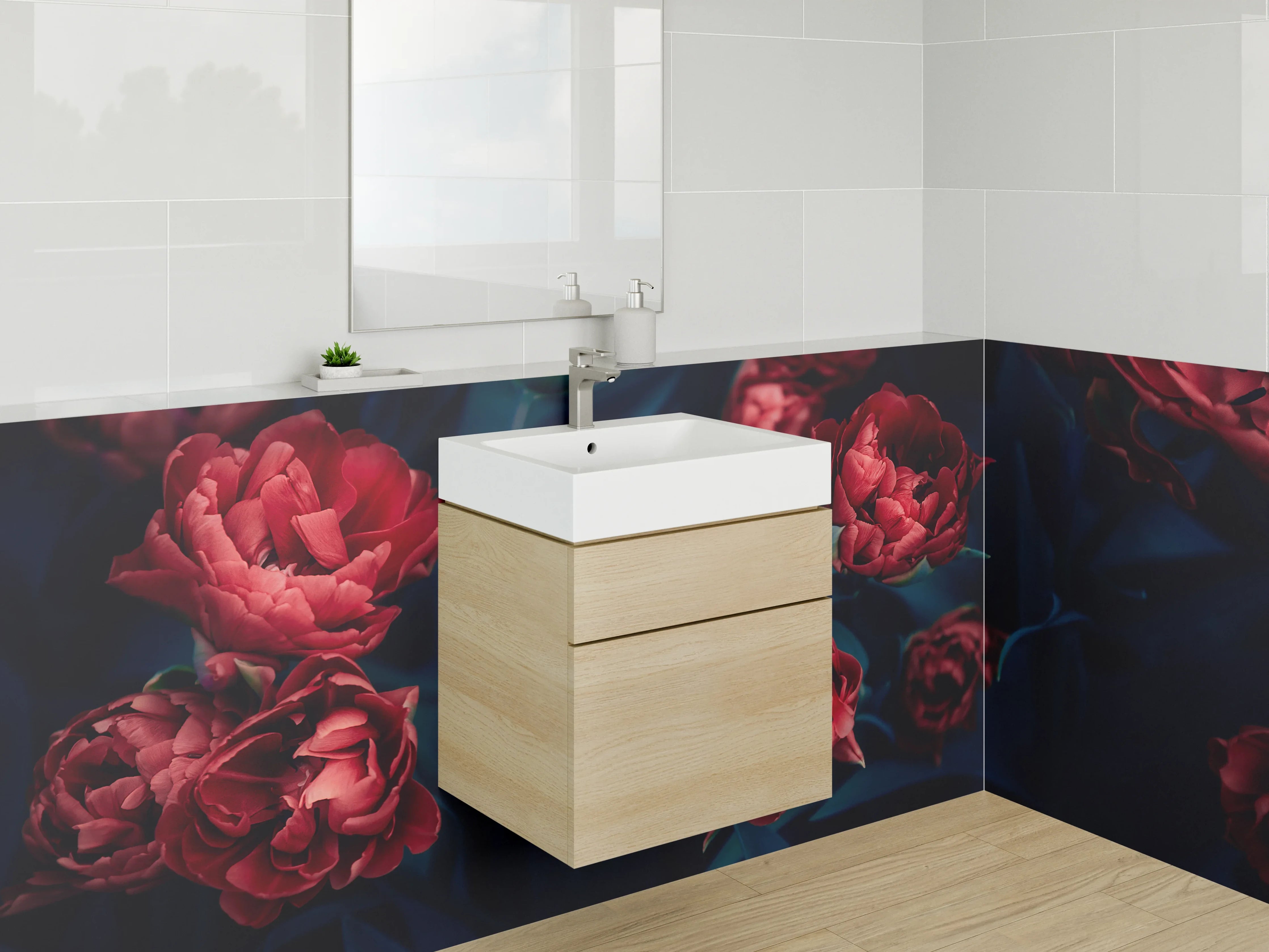 Waschbecken-Rückwand - Dunkle Tulpenblüten Eleganz