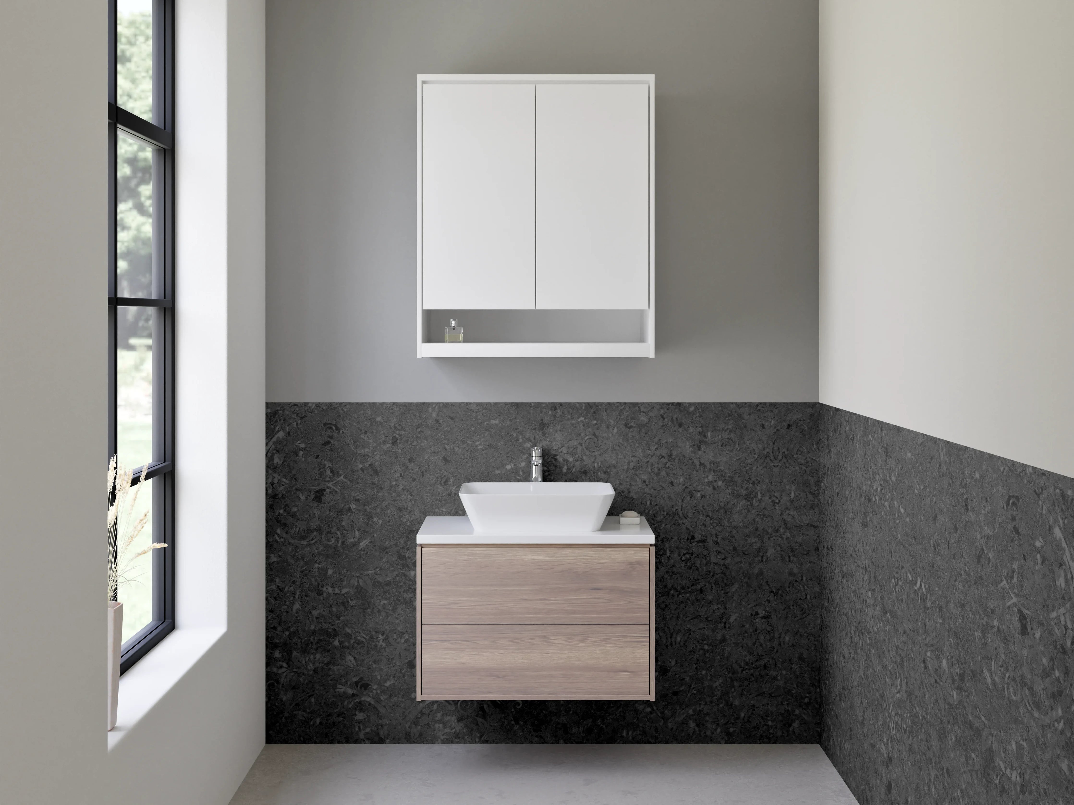 Waschbecken-Rückwand - Dunkle Zementwand