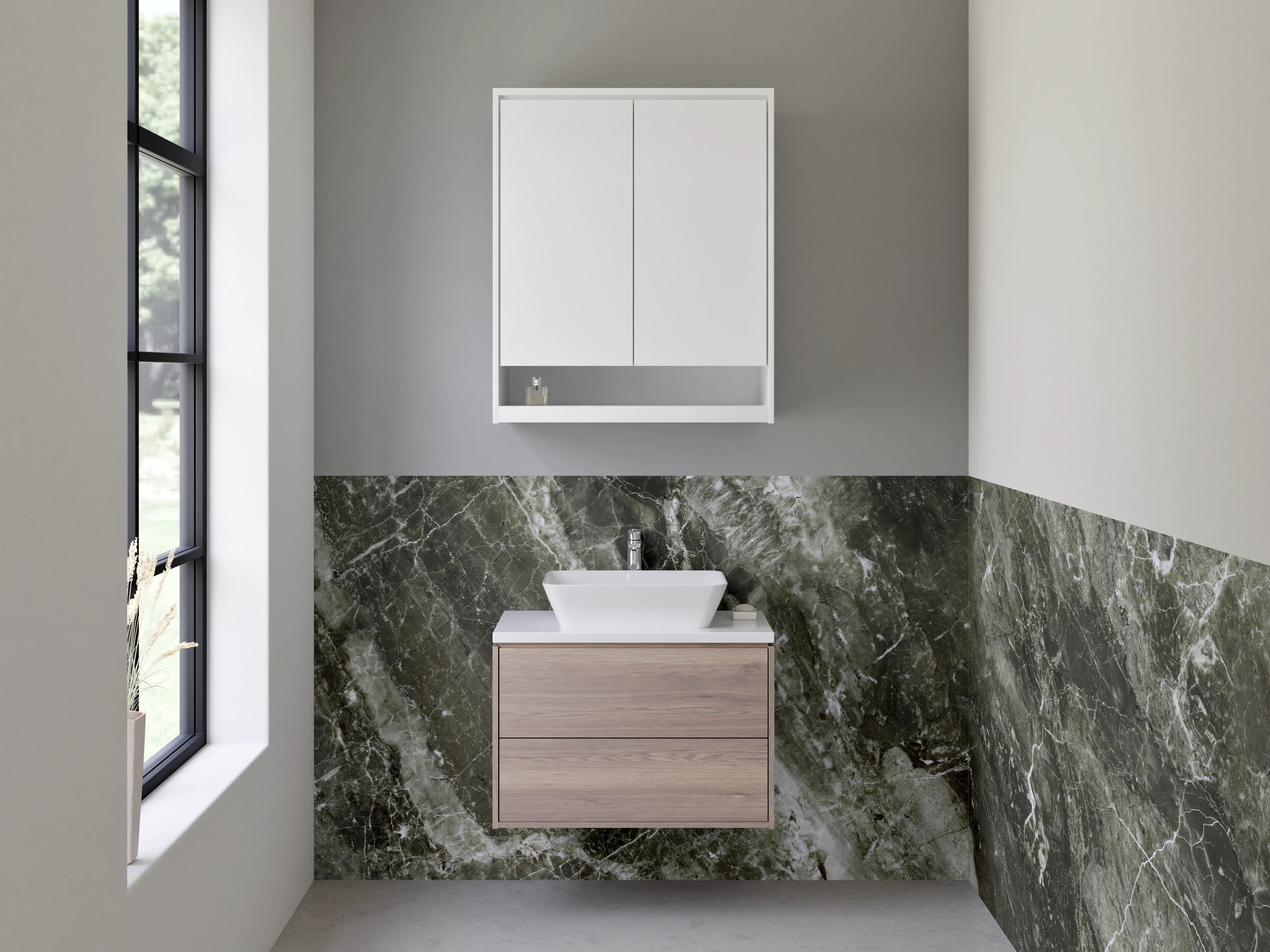 Waschbecken-Rückwand - Dunkler Marmor Look Glasrückwand