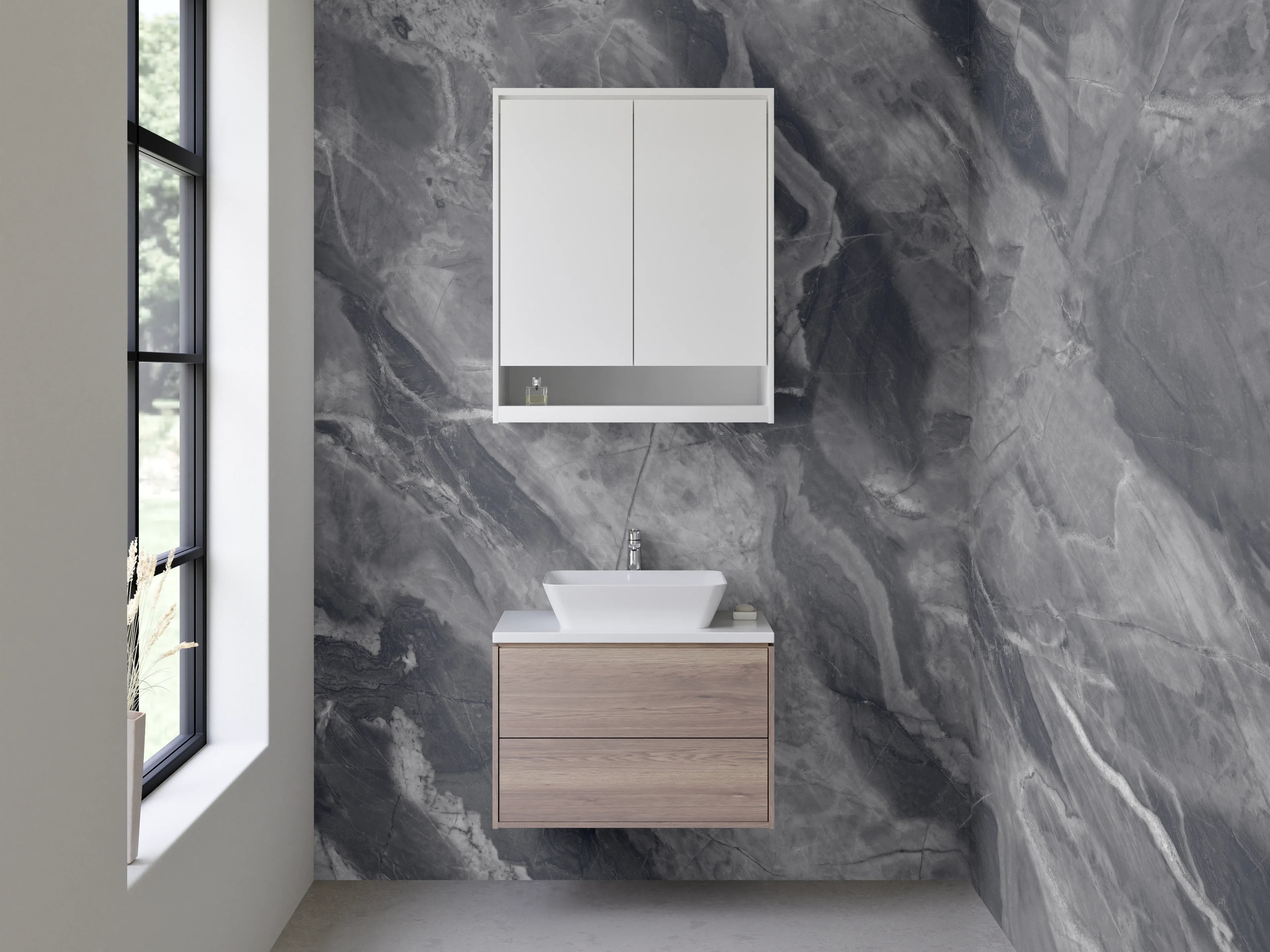 Waschbecken-Rückwand - Dunkler Marmor-Look für Badezimmer