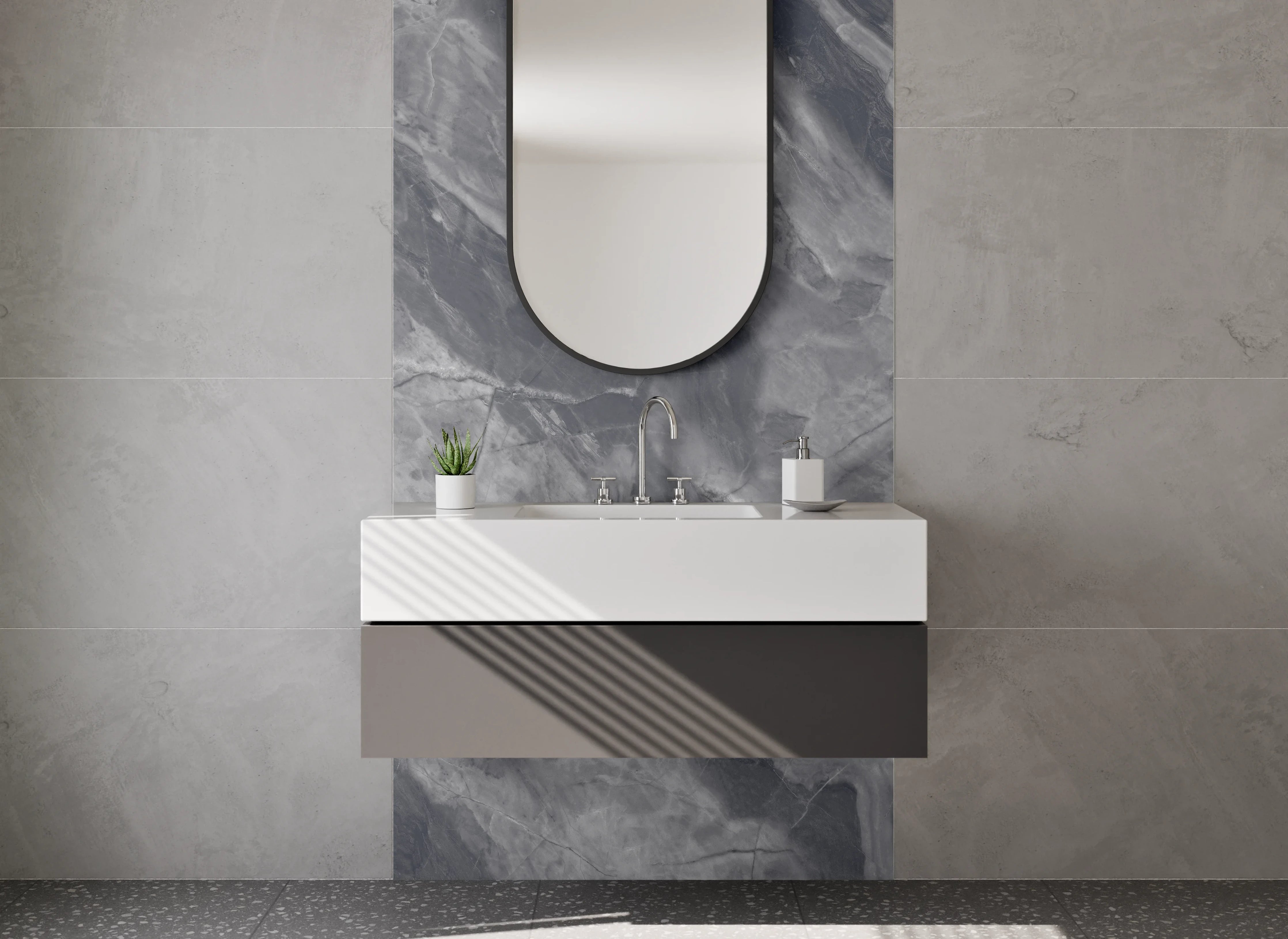 Waschbecken-Rückwand - Dunkler Marmor-Look für Badezimmer