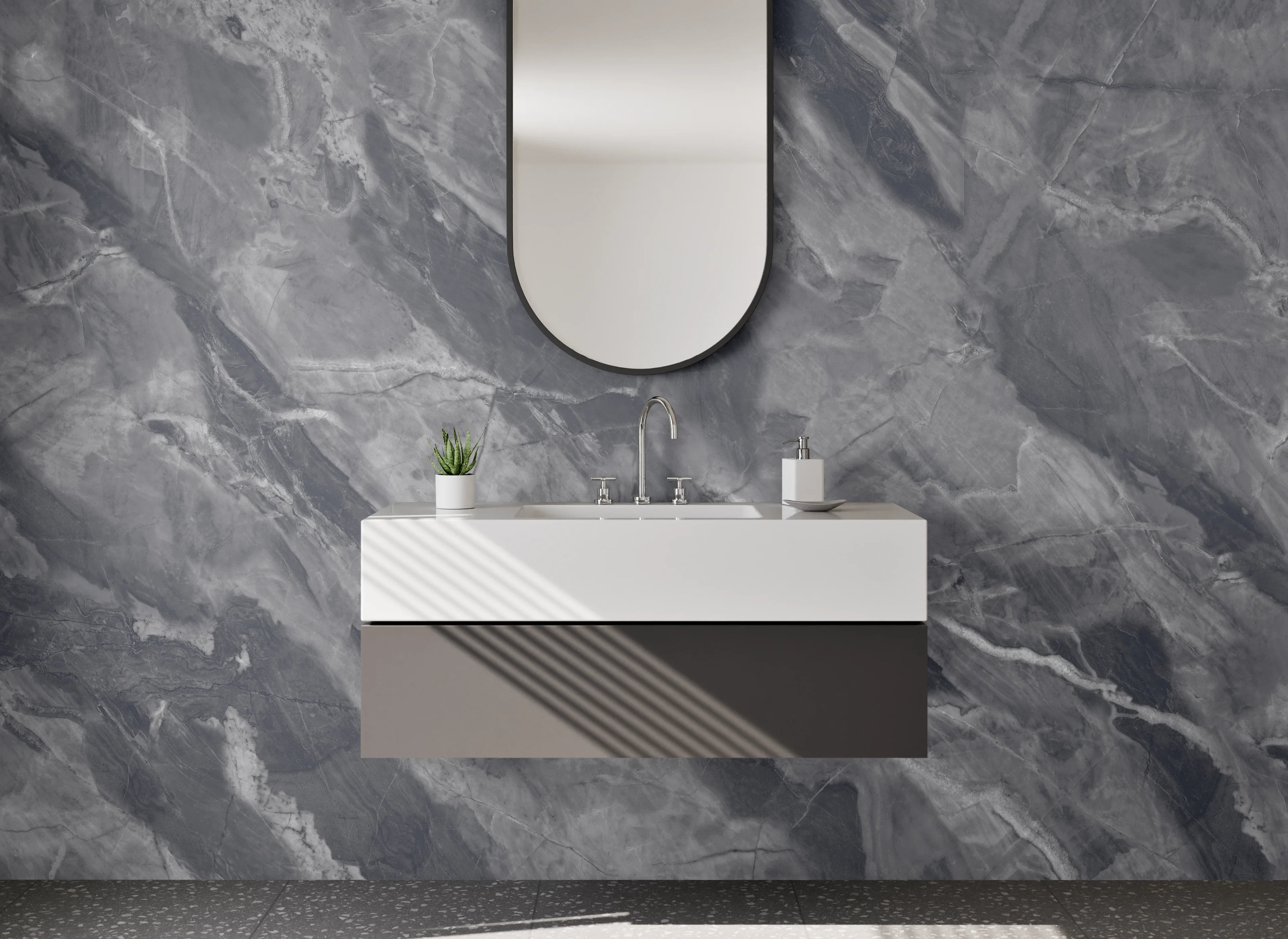 Waschbecken-Rückwand - Dunkler Marmor-Look für Badezimmer